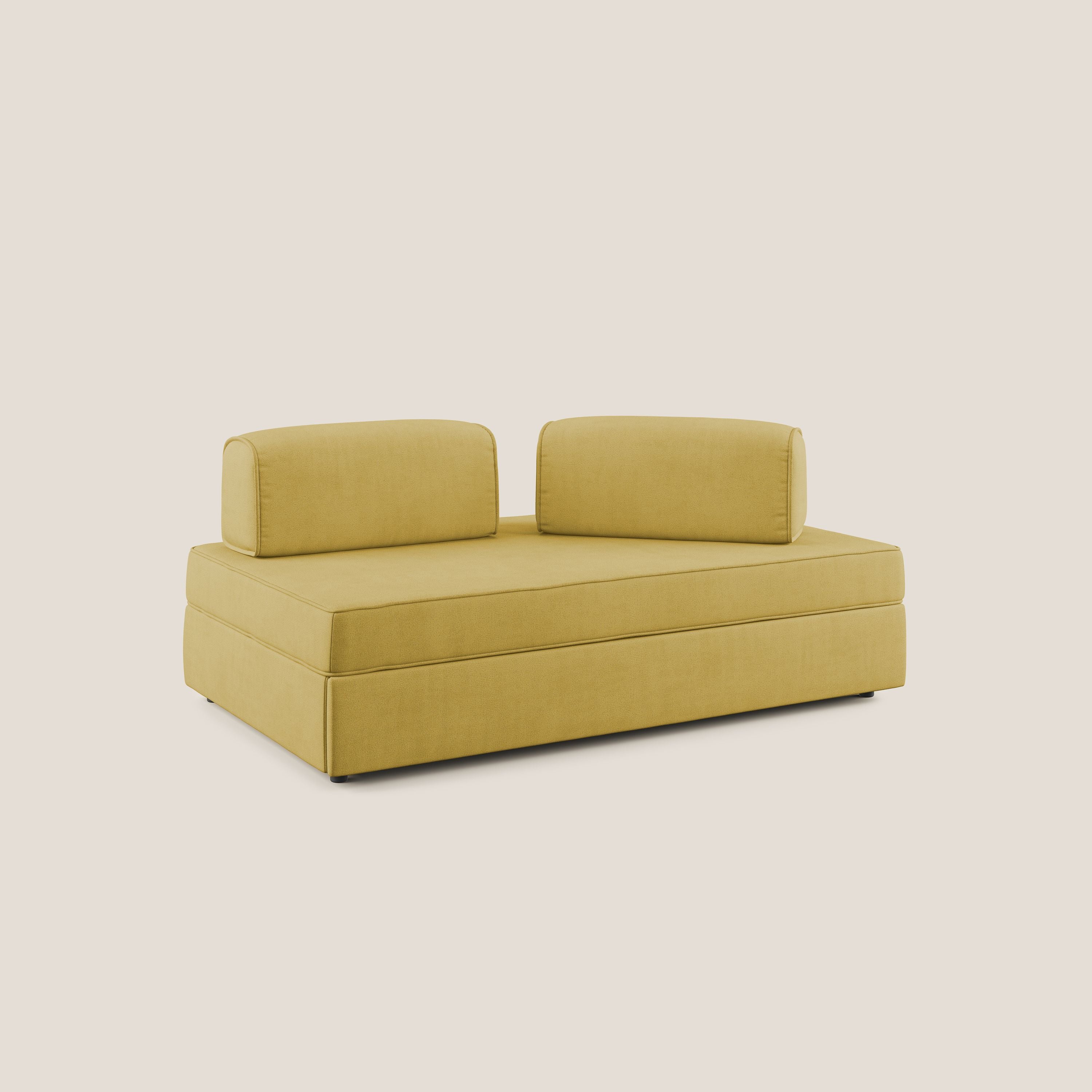 Liberty canapé avec pouf extractible et dossier amovible en tissu doux imperméable T02 jaune - Image 3