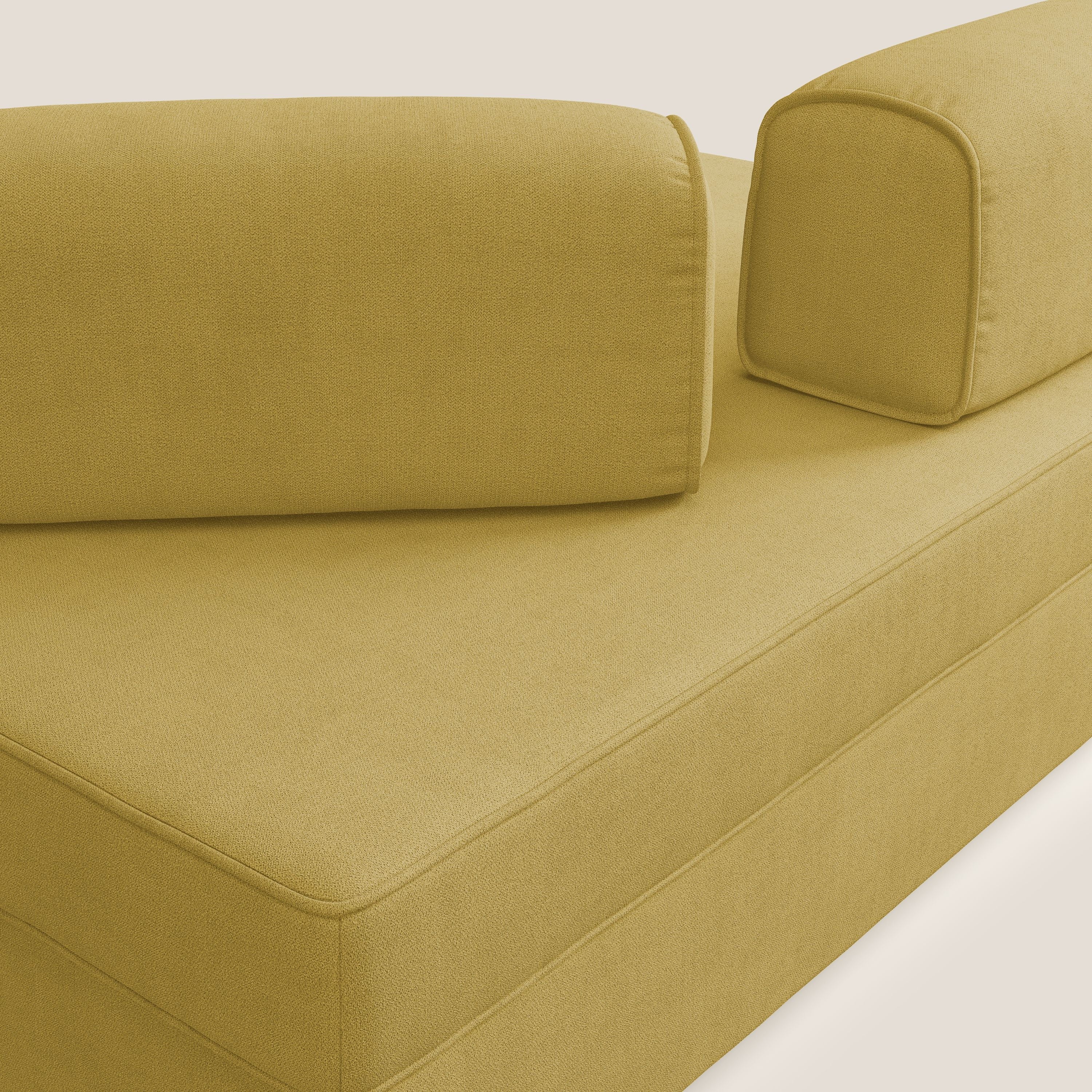 Liberty canapé avec pouf extractible et dossier amovible en tissu doux imperméable T02 jaune - Image 4