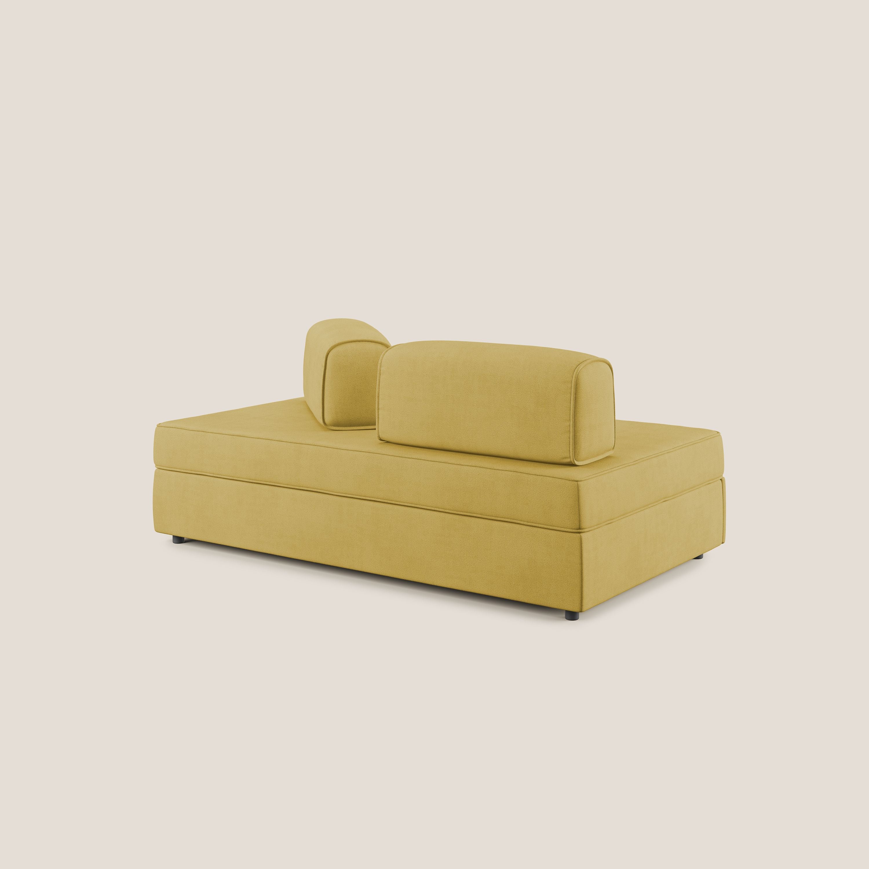 Liberty canapé avec pouf extractible et dossier amovible en tissu doux imperméable T02 jaune - Image 5