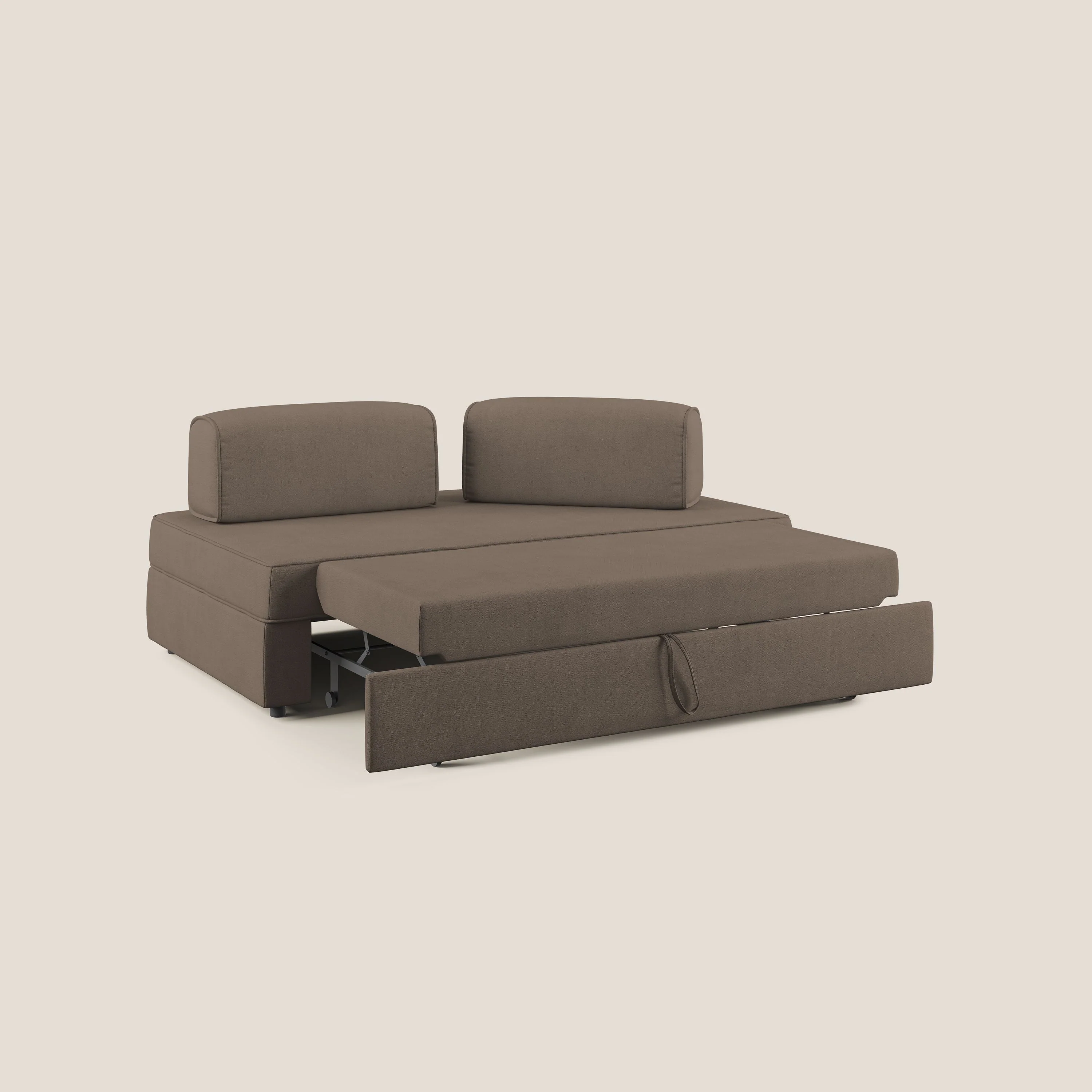 Liberty canapé avec pouf extractible et dossier amovible en tissu doux imperméable T02 marron - Image 2