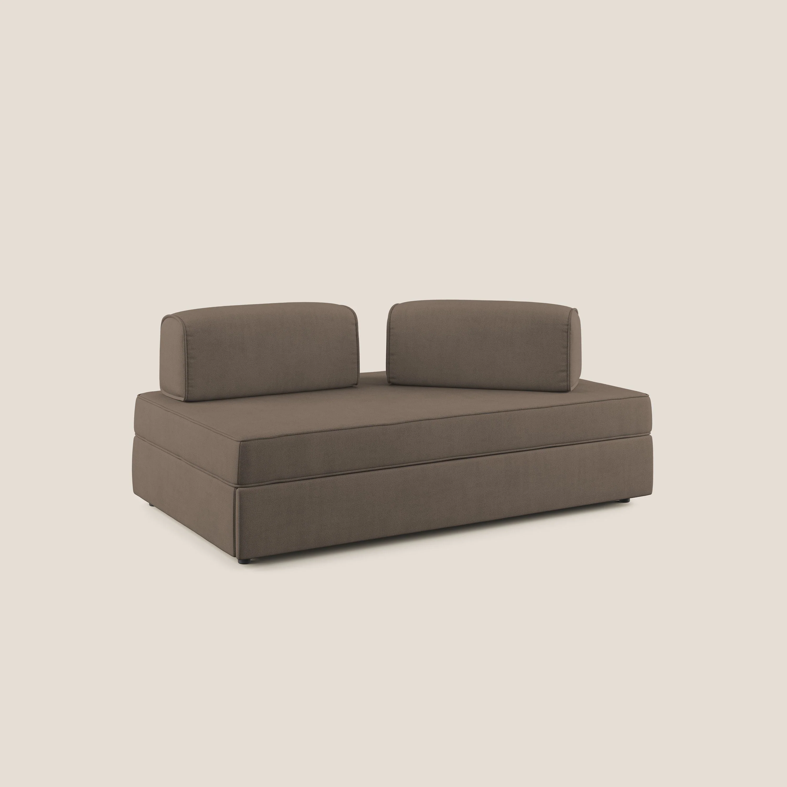 Liberty canapé avec pouf extractible et dossier amovible en tissu doux imperméable T02 marron - Image 3