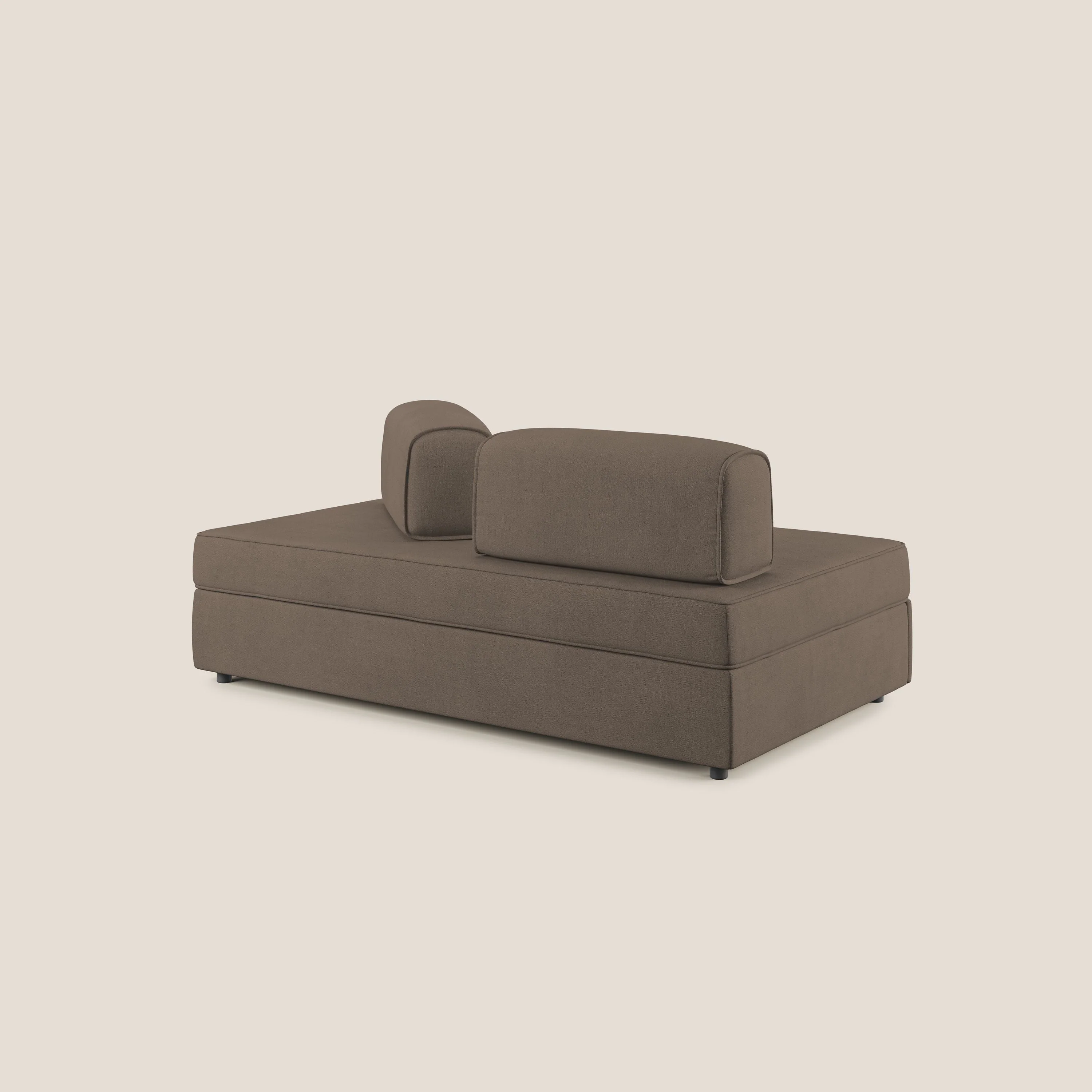 Liberty canapé avec pouf extractible et dossier amovible en tissu doux imperméable T02 marron - Image 6