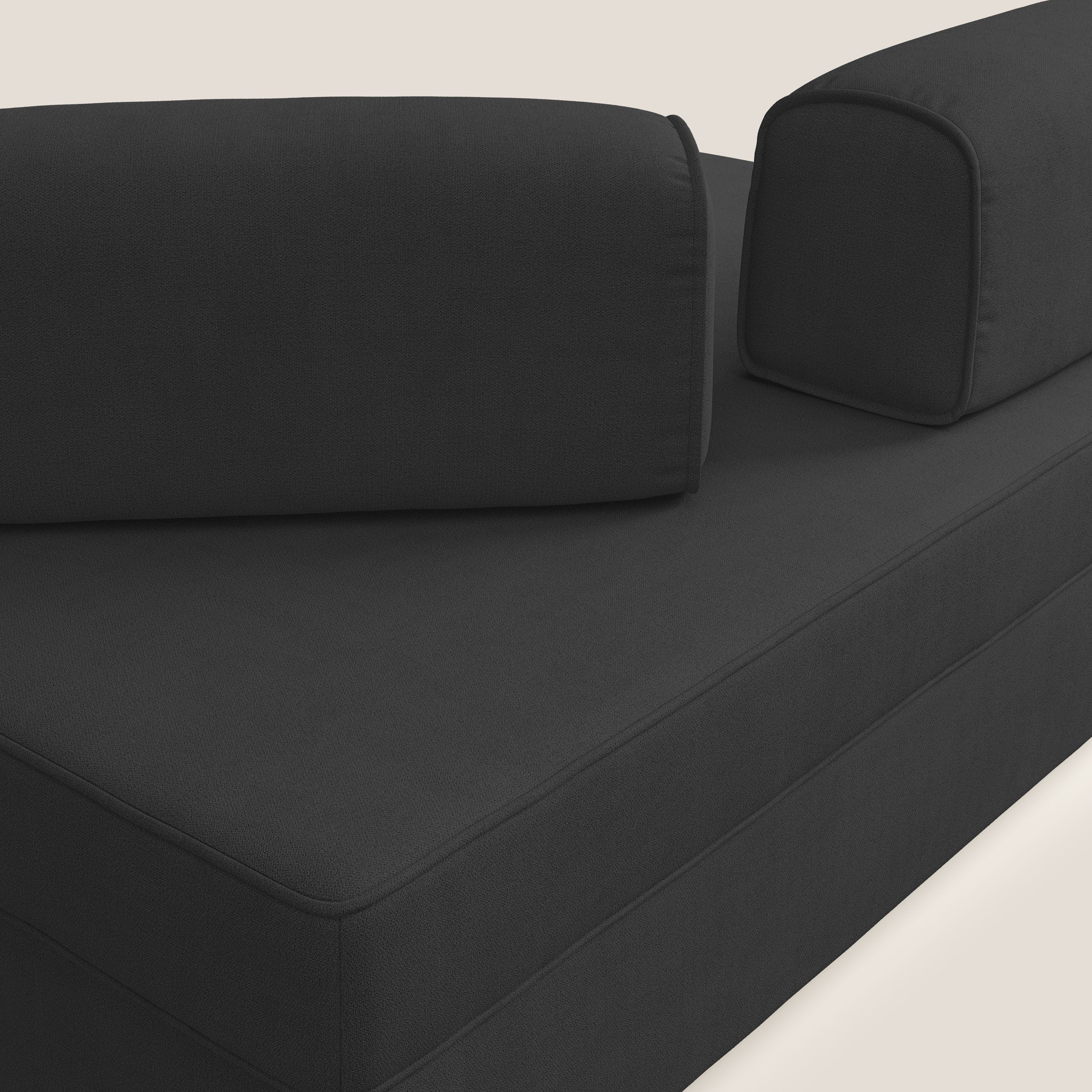 Liberty canapé avec pouf extractible et dossier amovible en tissu doux imperméable T02 noir - Image 5