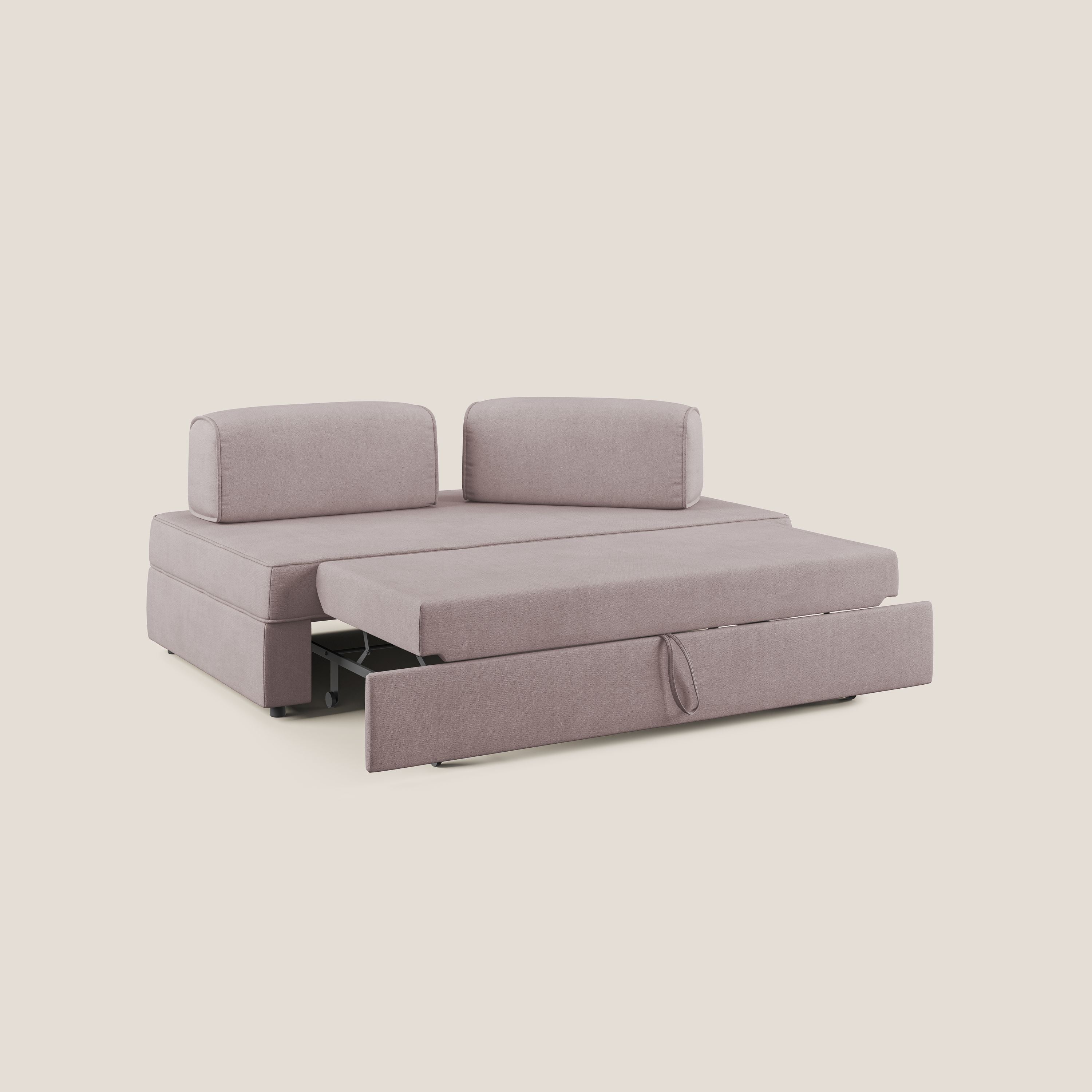 Liberty canapé avec pouf extractible et dossier amovible en tissu doux imperméable T02 rose - Image 2
