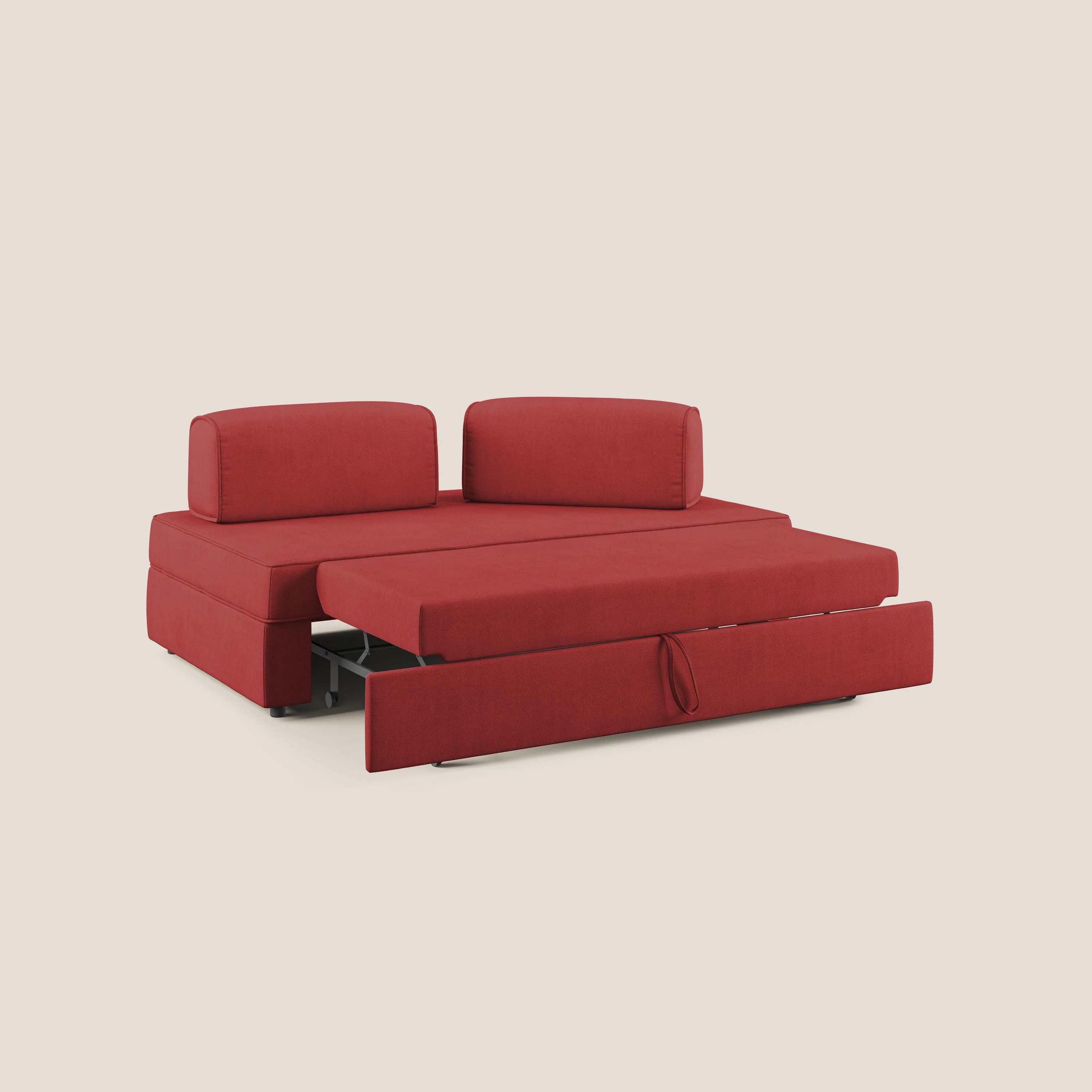 Liberty canapé avec pouf extractible et dossier amovible en tissu doux imperméable T02 rouge - Image 2