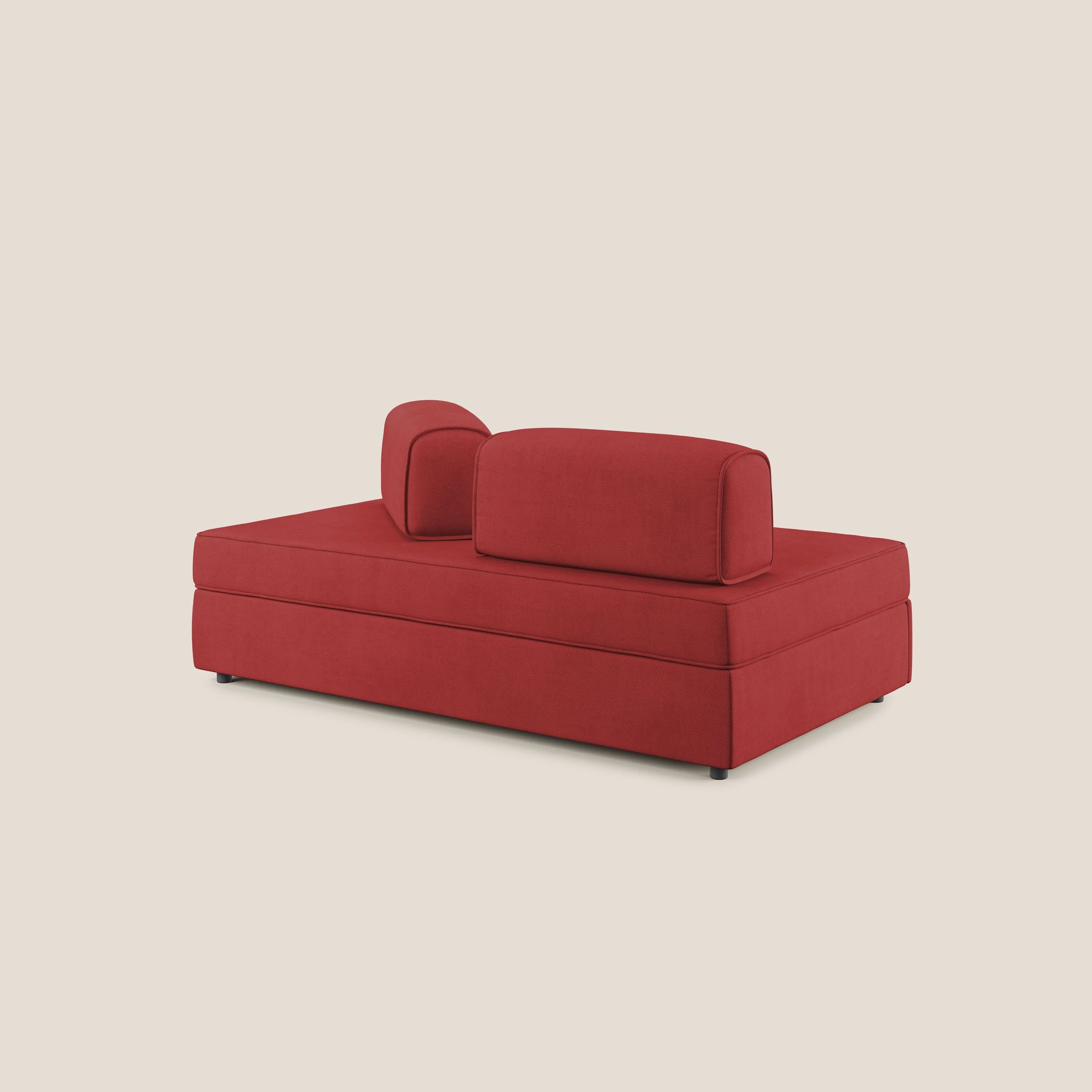 Liberty canapé avec pouf extractible et dossier amovible en tissu doux imperméable T02 rouge - Image 6