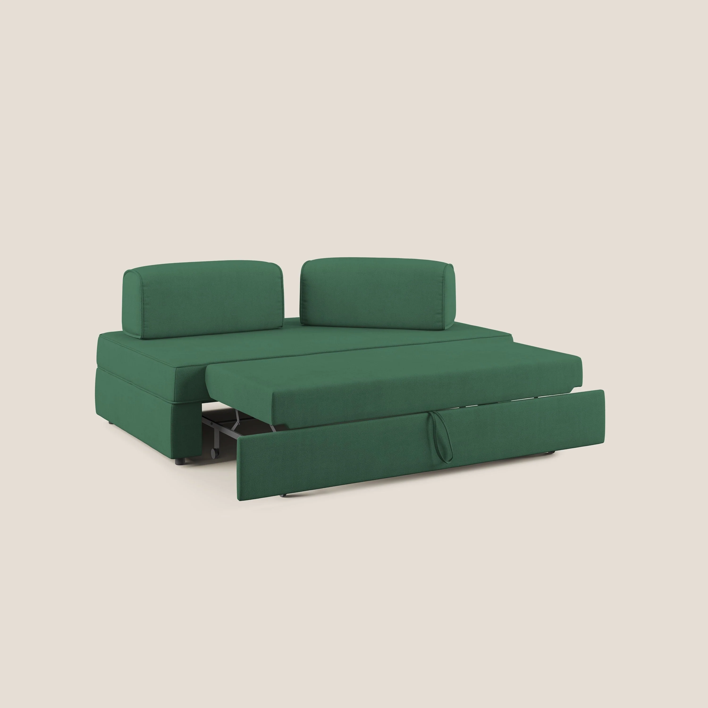 Liberty canapé avec pouf extractible et dossier amovible en tissu doux imperméable T02 vert - Image 2