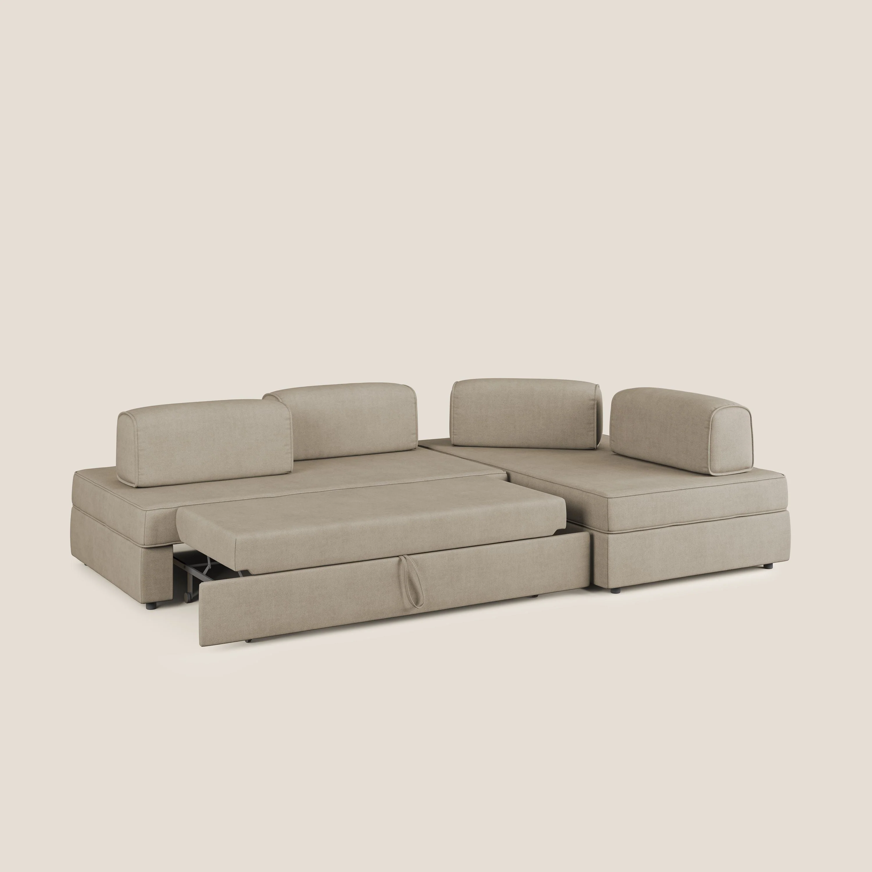 Liberty Canapé d'angle avec pouf extractible et dossiers amovibles en tissu doux imperméable T02 beige - Image 2