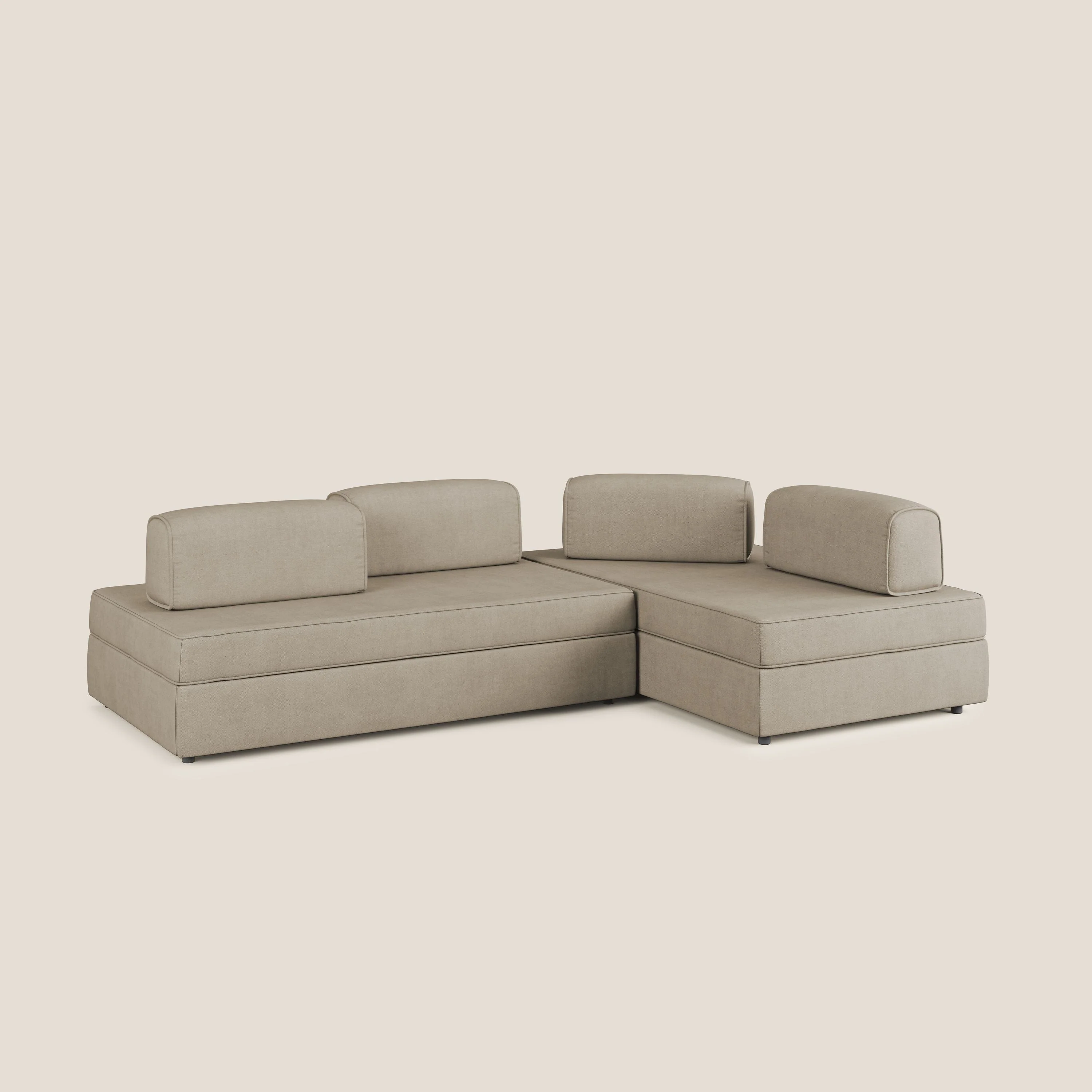 Liberty Canapé d'angle avec pouf extractible et dossiers amovibles en tissu doux imperméable T02 beige - Image 3