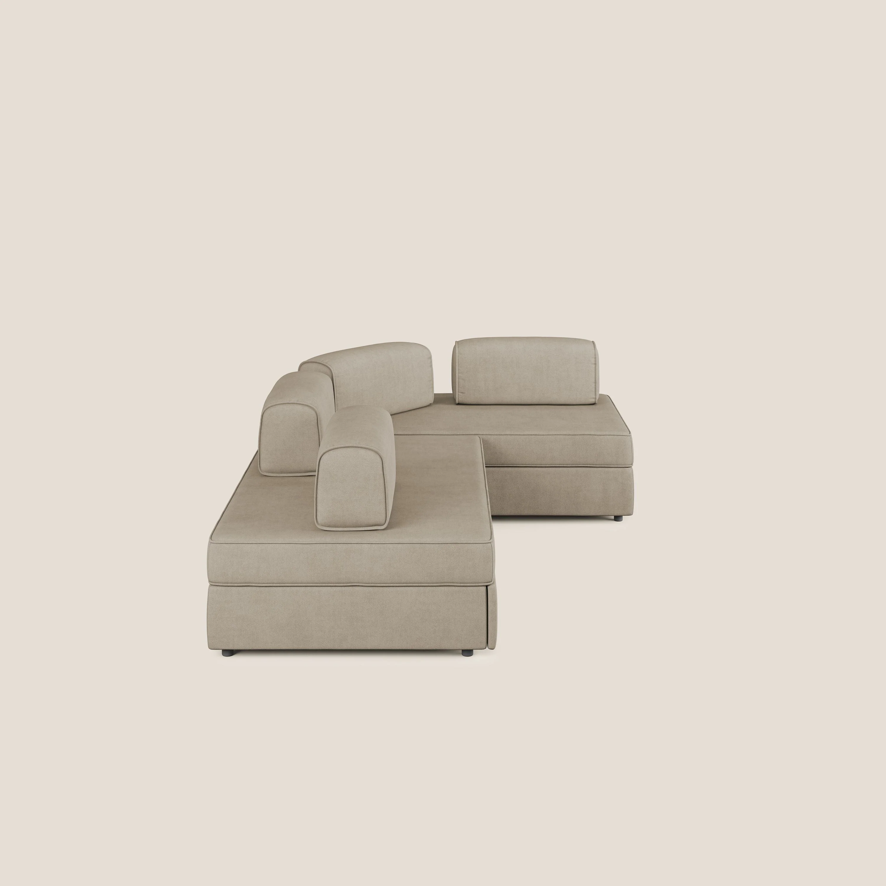 Liberty Canapé d'angle avec pouf extractible et dossiers amovibles en tissu doux imperméable T02 beige - Image 4