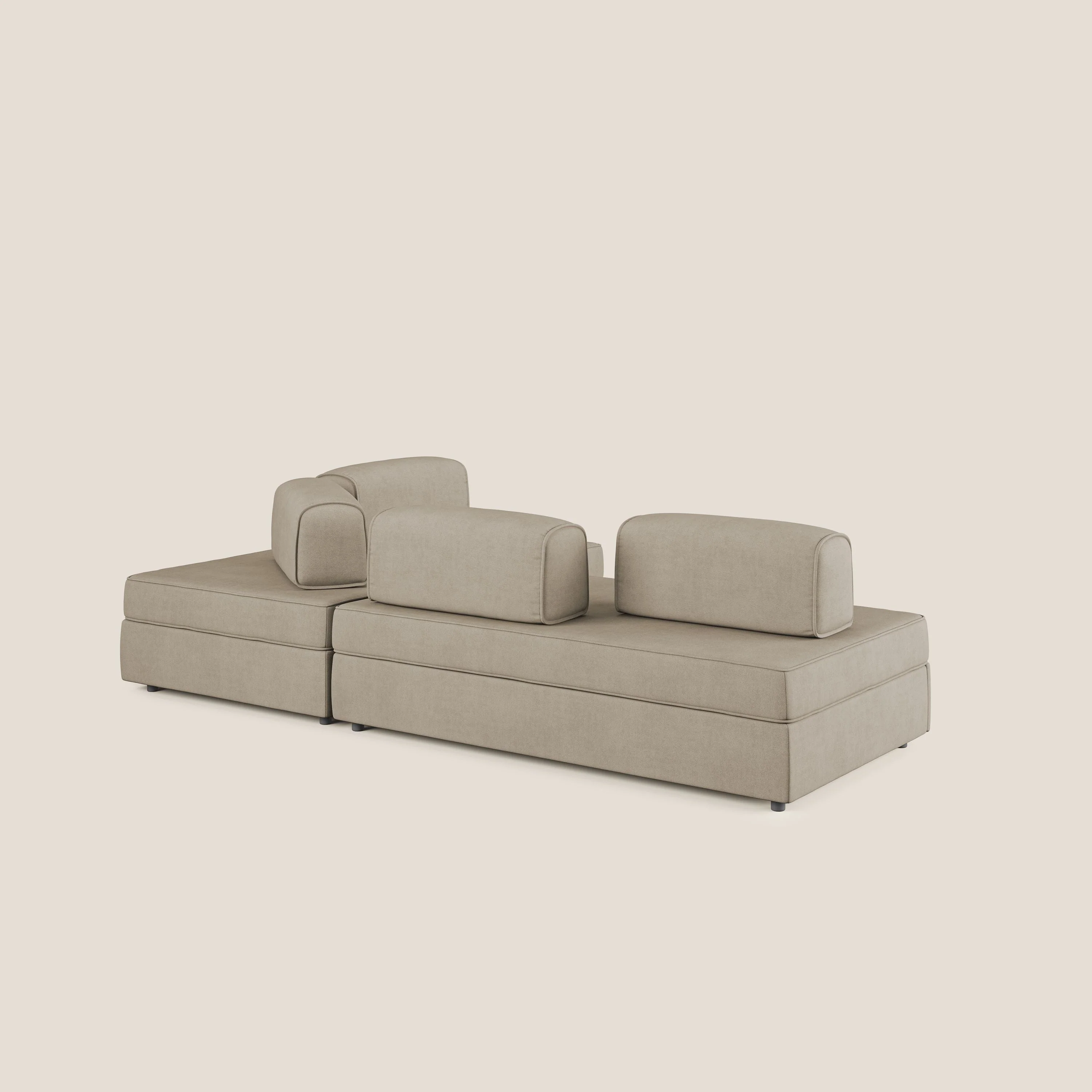 Liberty Canapé d'angle avec pouf extractible et dossiers amovibles en tissu doux imperméable T02 beige - Image 5