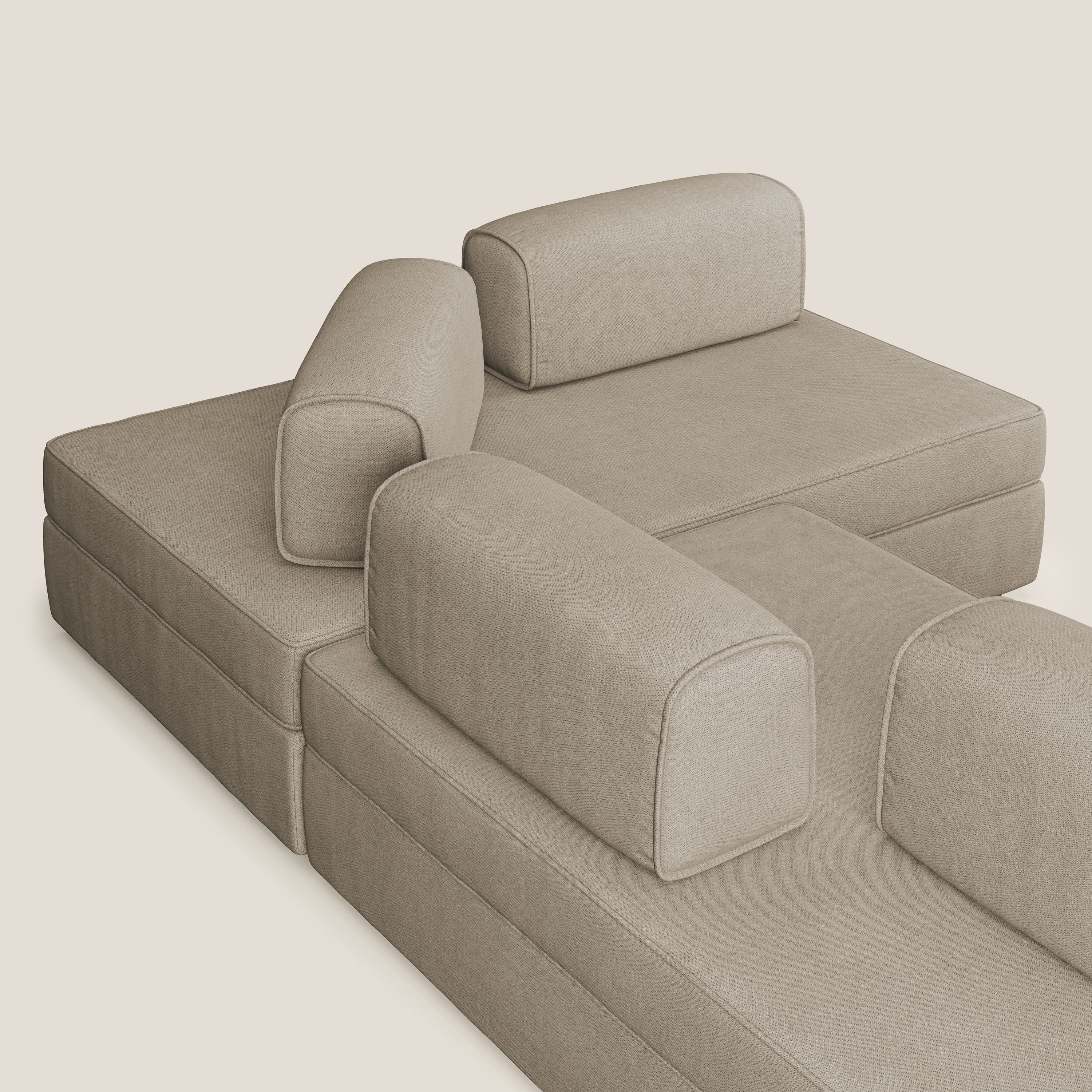 Liberty Canapé d'angle avec pouf extractible et dossiers amovibles en tissu doux imperméable T02 beige - Image 6
