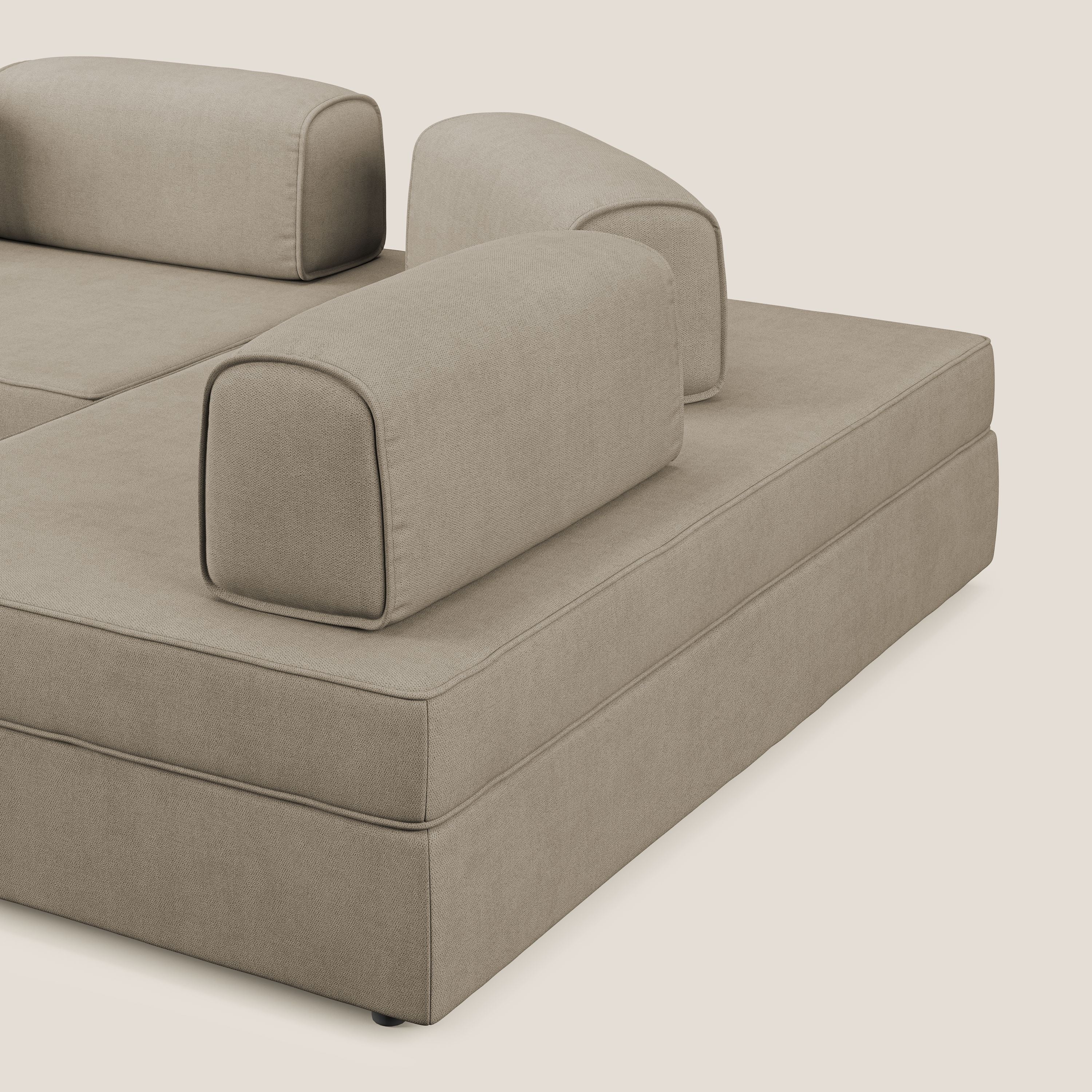Liberty Canapé d'angle avec pouf extractible et dossiers amovibles en tissu doux imperméable T02 beige - Image 8