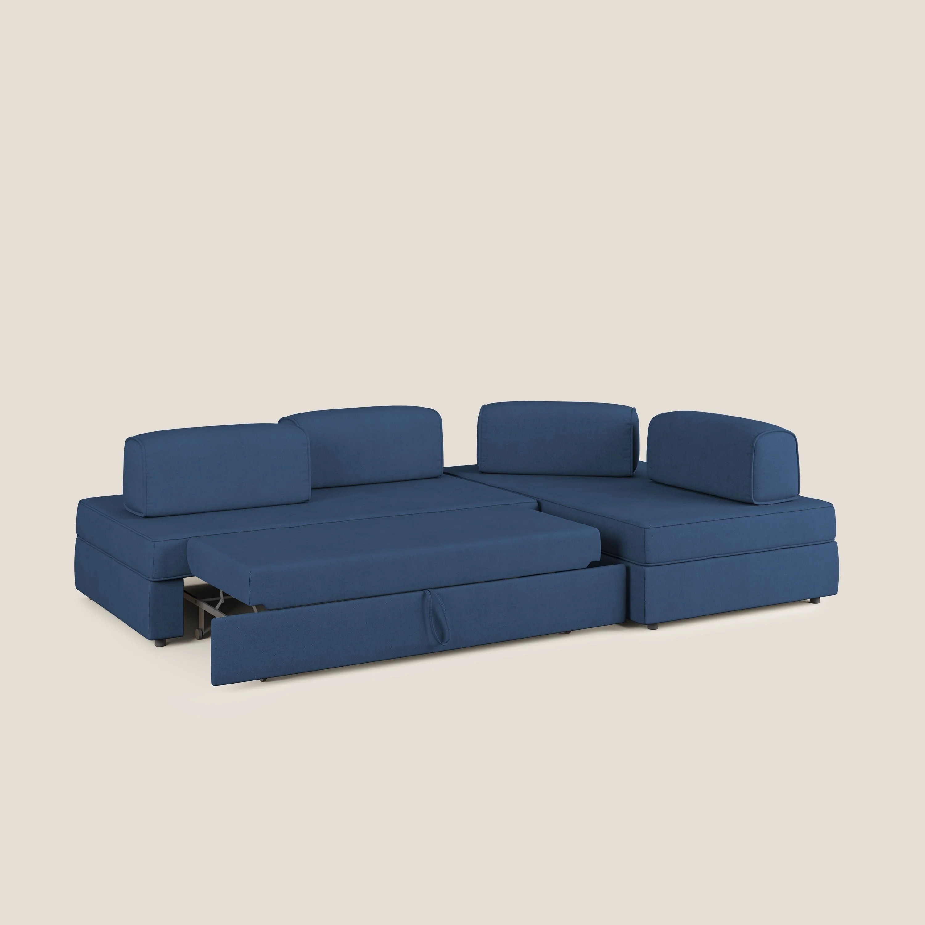 Liberty Canapé d'angle avec pouf extractible et dossiers amovibles en tissu doux imperméable T02 bleu - Image 2
