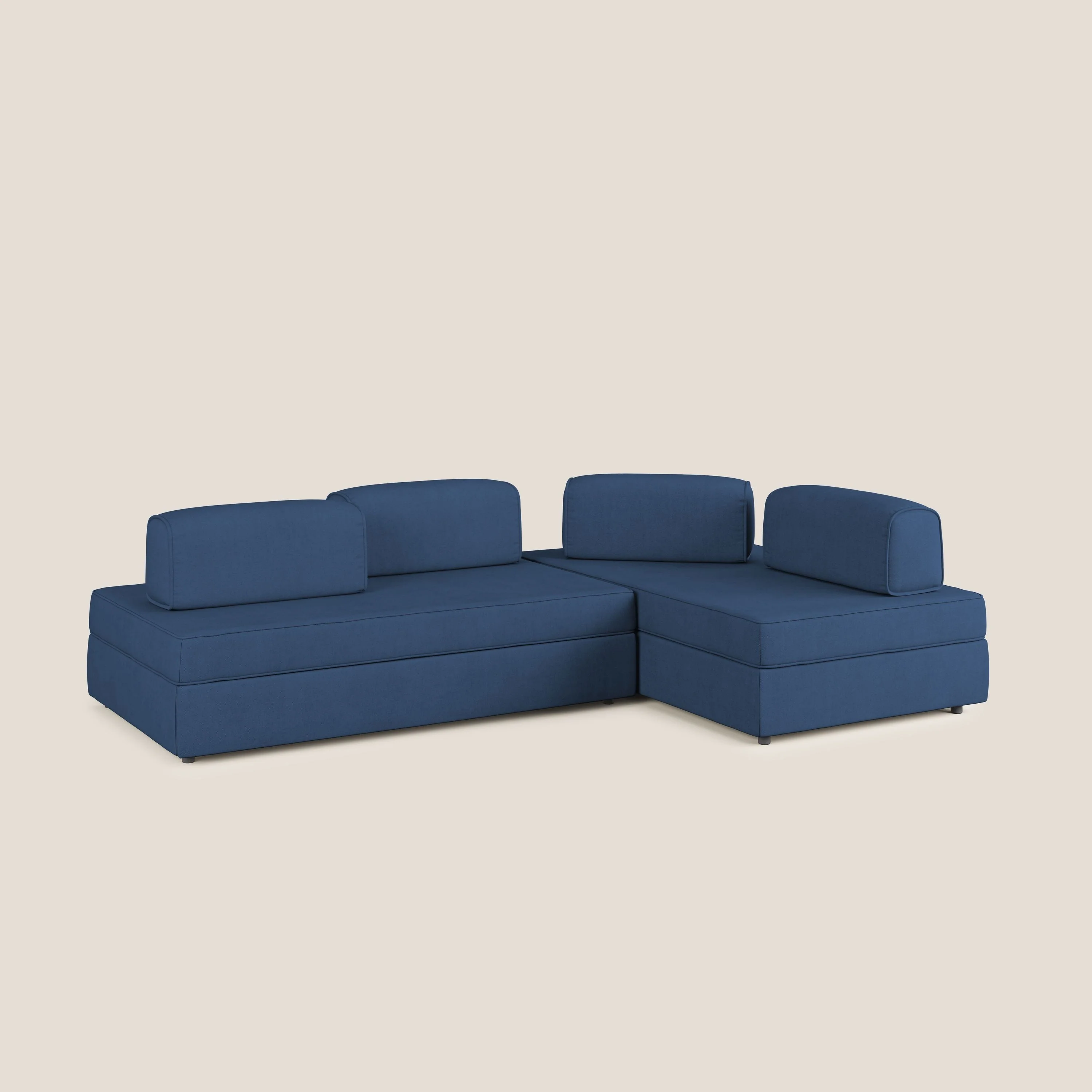 Liberty Canapé d'angle avec pouf extractible et dossiers amovibles en tissu doux imperméable T02 bleu - Image 3