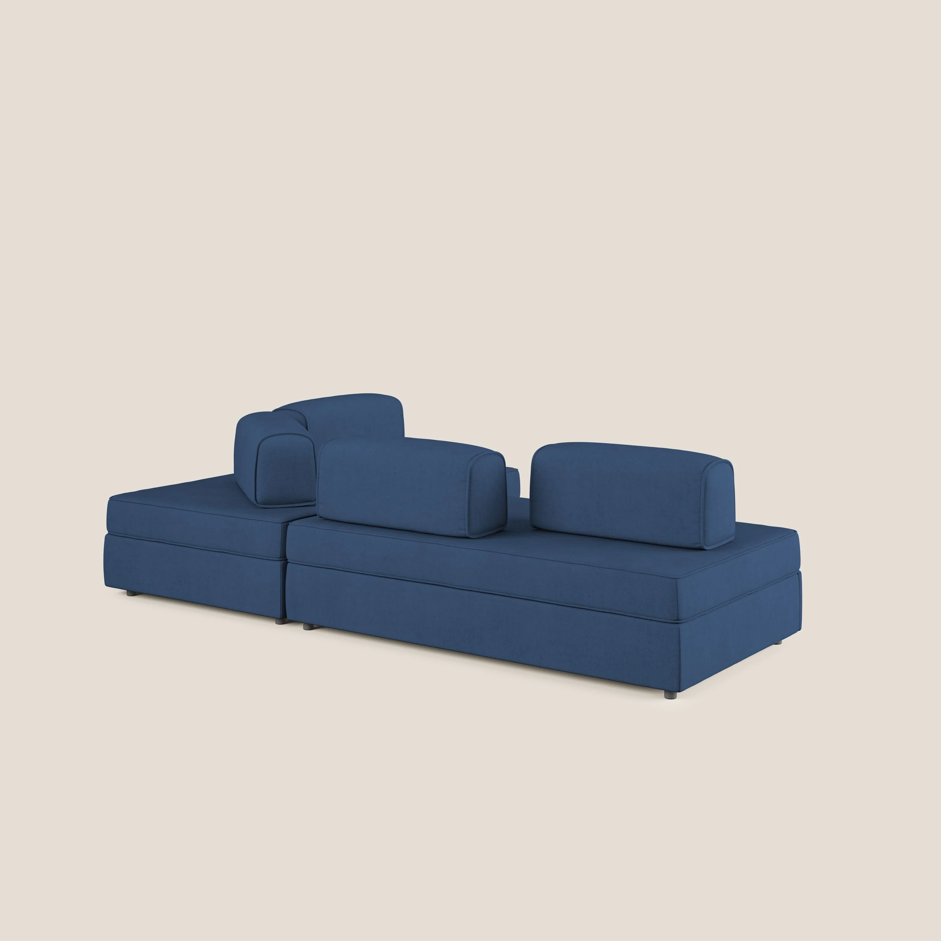 Liberty Canapé d'angle avec pouf extractible et dossiers amovibles en tissu doux imperméable T02 bleu - Image 5