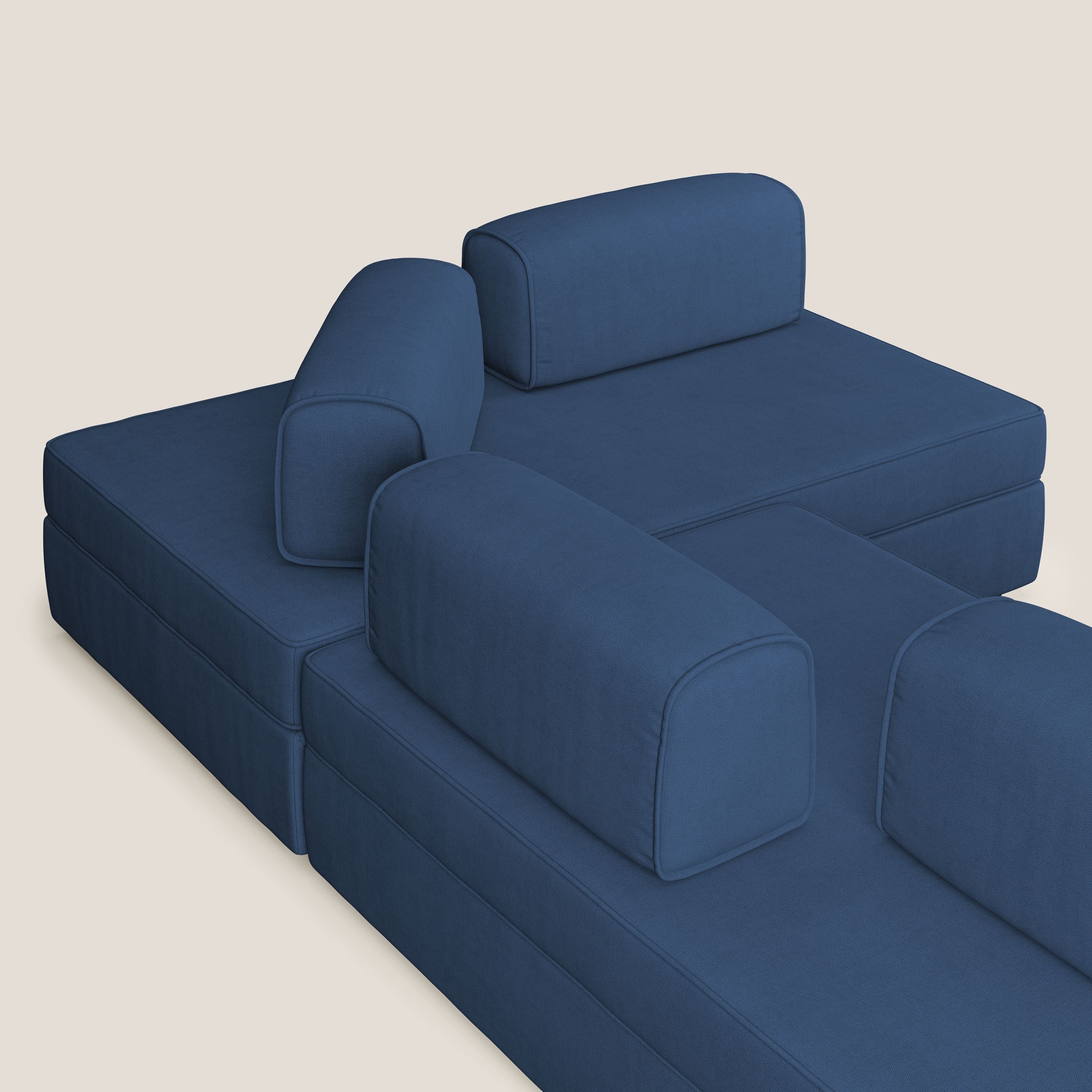Liberty Canapé d'angle avec pouf extractible et dossiers amovibles en tissu doux imperméable T02 bleu - Image 6