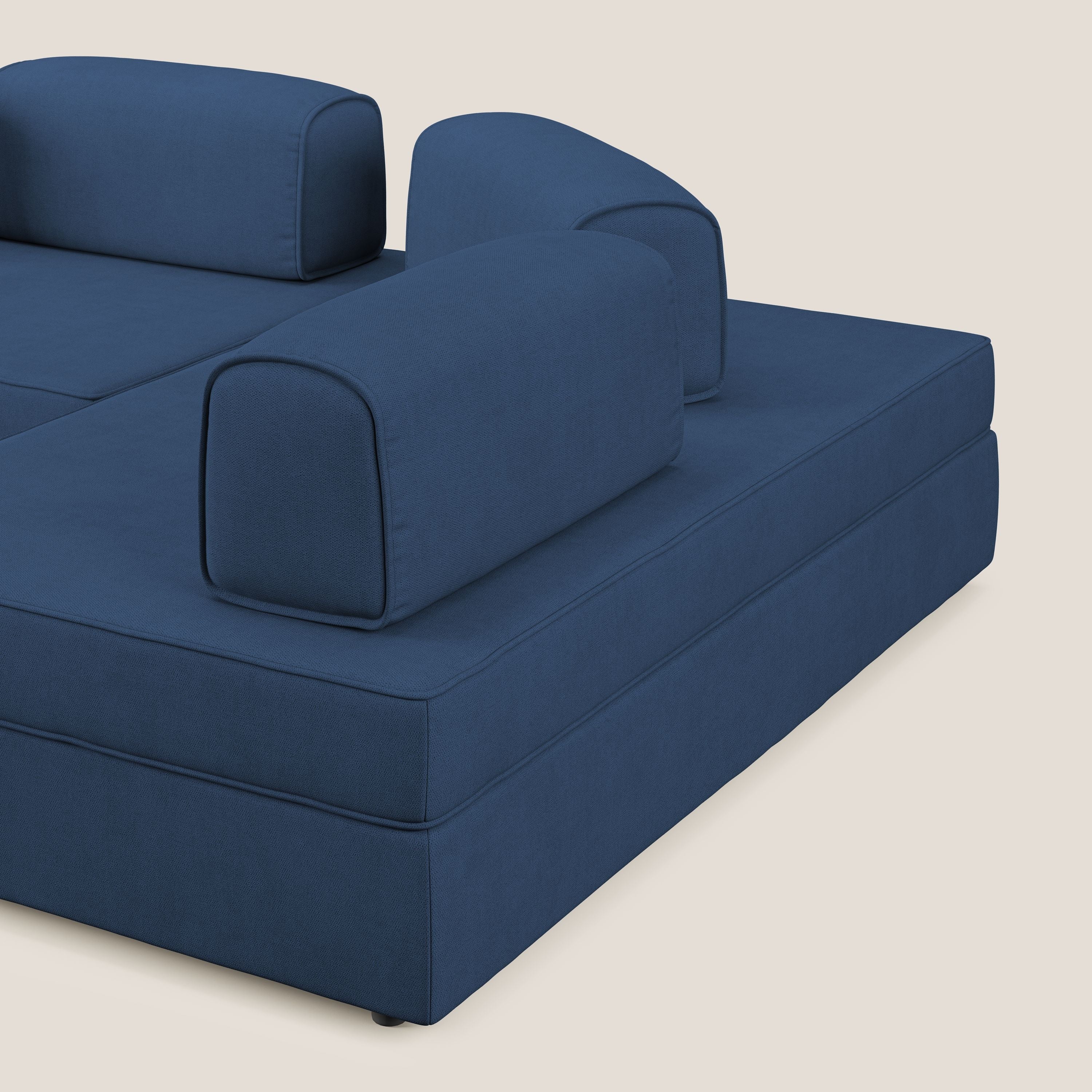Liberty Canapé d'angle avec pouf extractible et dossiers amovibles en tissu doux imperméable T02 bleu - Image 8