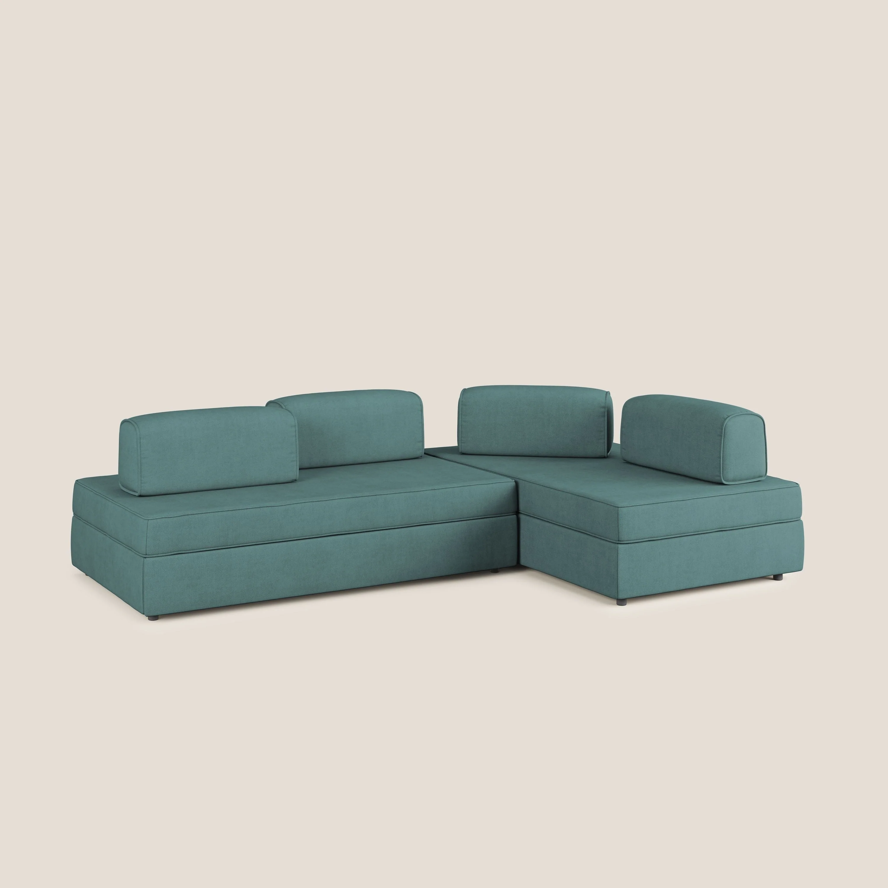 Liberty Canapé d'angle avec pouf extractible et dossiers amovibles en tissu doux imperméable T02 bleu canard - Image 3