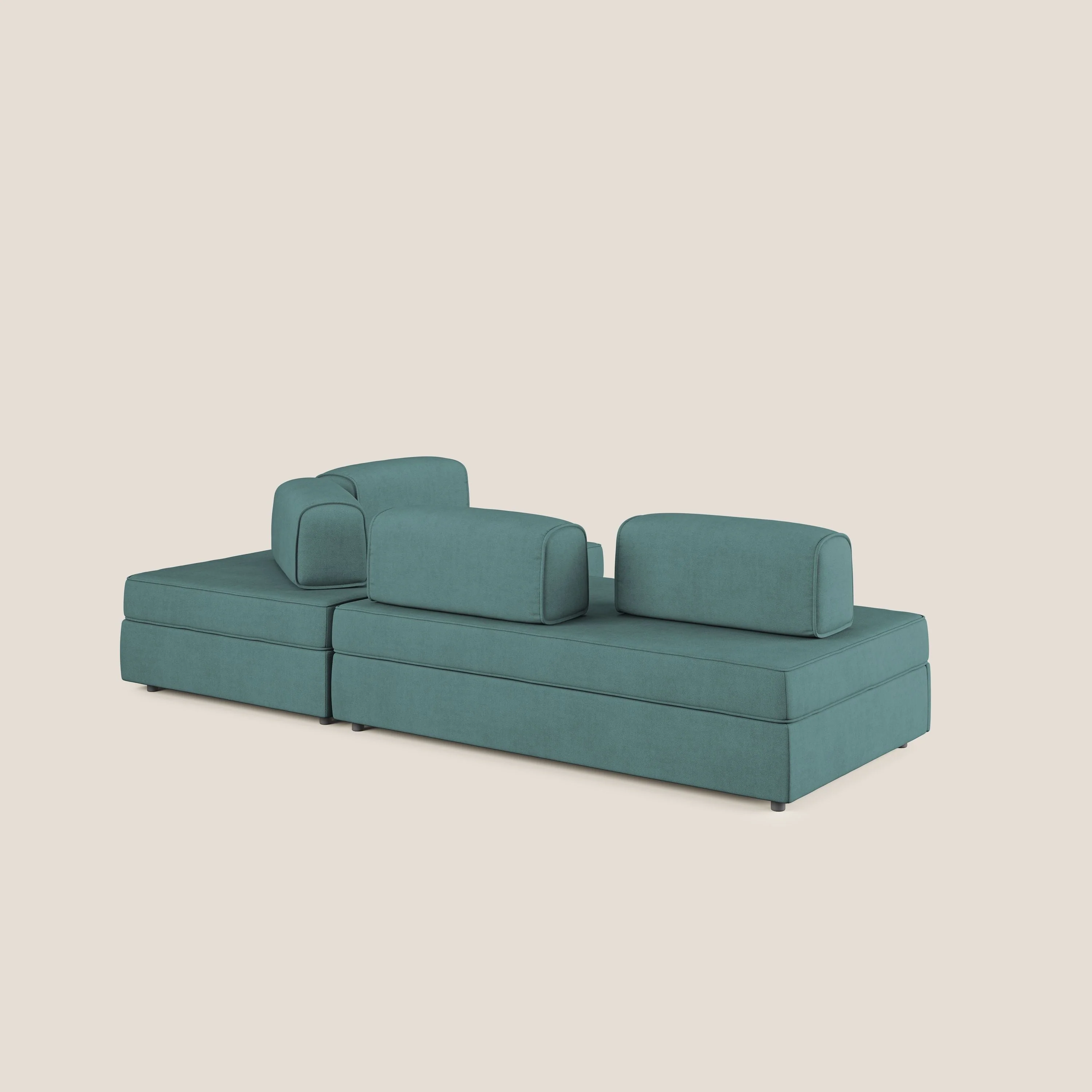Liberty Canapé d'angle avec pouf extractible et dossiers amovibles en tissu doux imperméable T02 bleu canard - Image 5