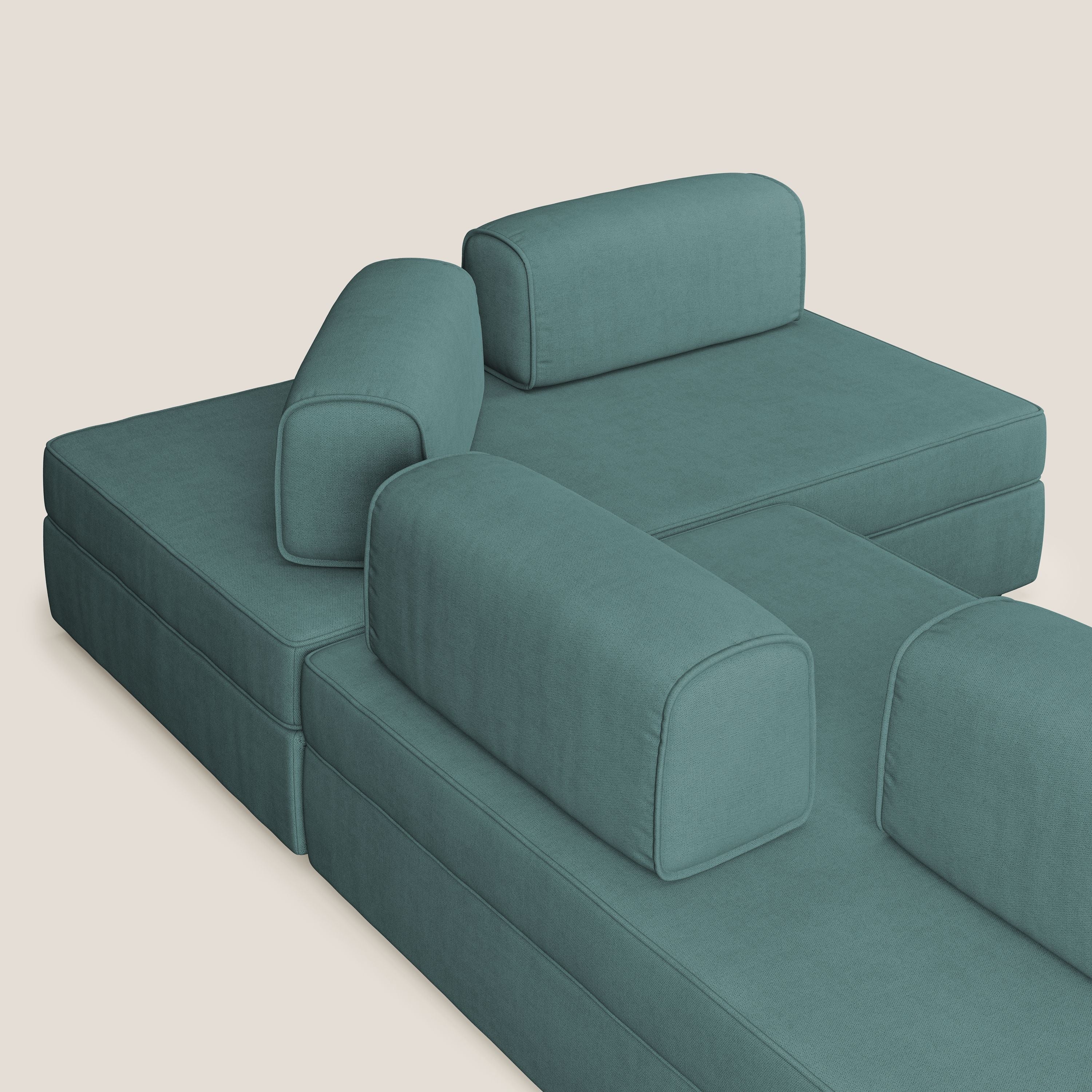 Liberty Canapé d'angle avec pouf extractible et dossiers amovibles en tissu doux imperméable T02 bleu canard - Image 6