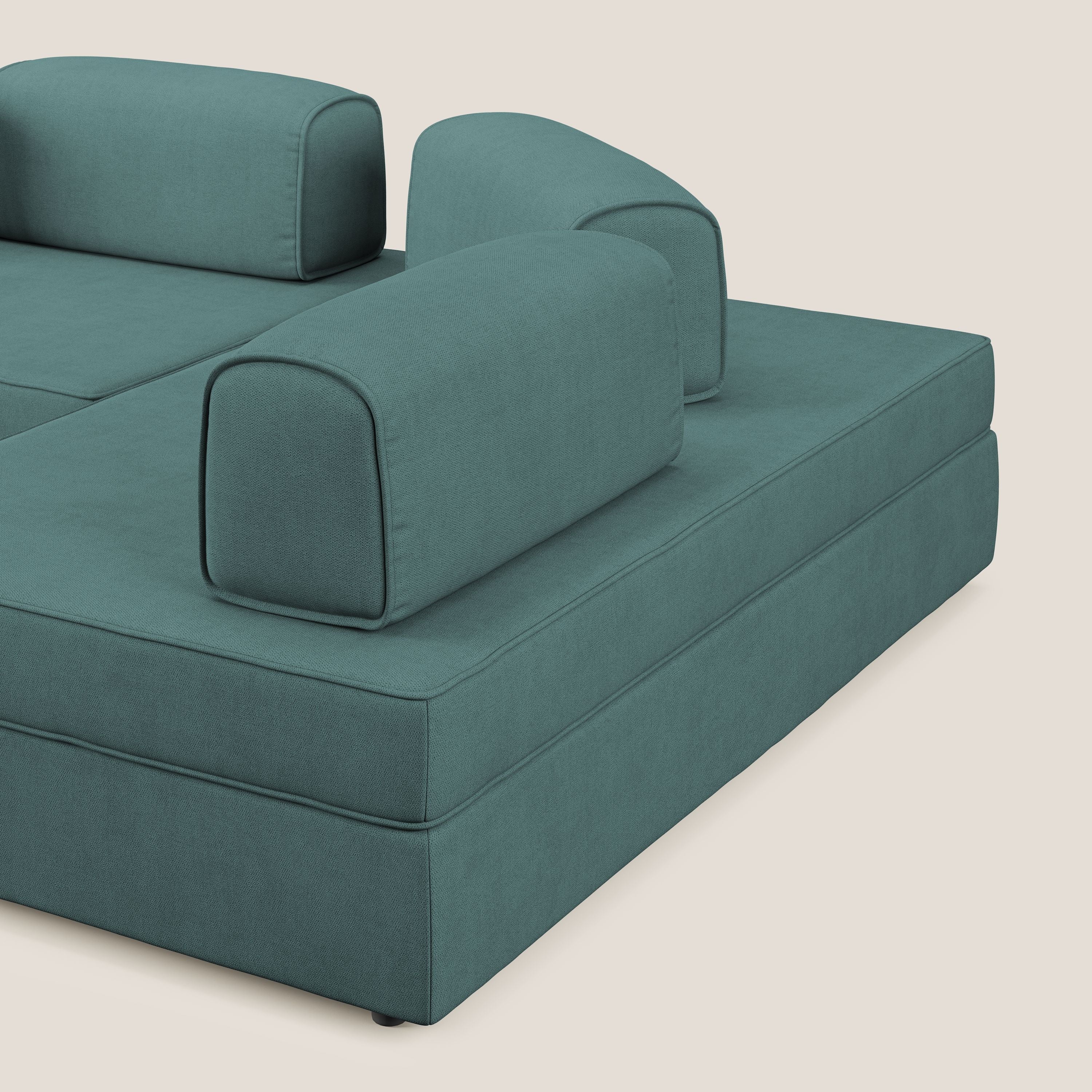 Liberty Canapé d'angle avec pouf extractible et dossiers amovibles en tissu doux imperméable T02 bleu canard - Image 8