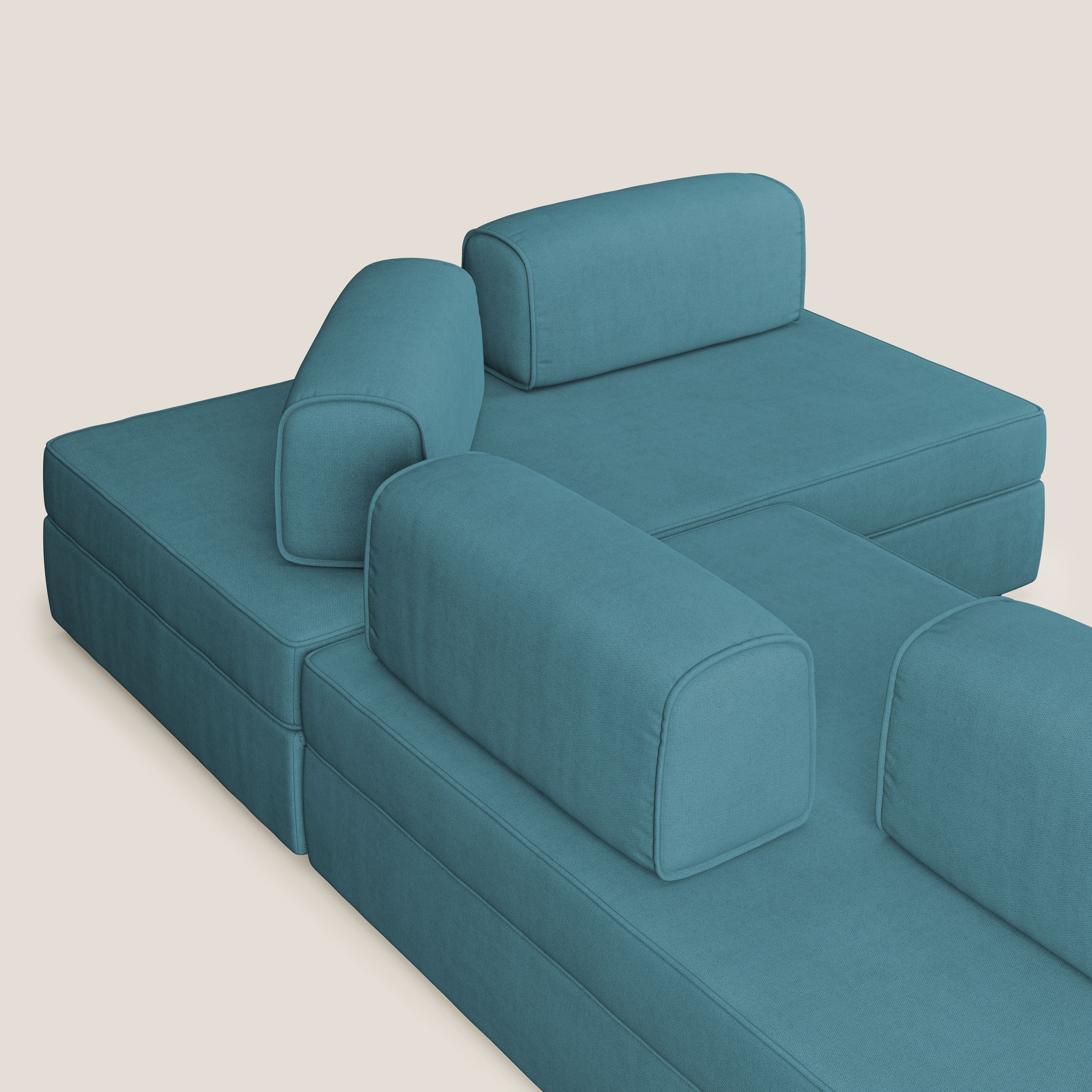 Liberty Canapé d'angle avec pouf extractible et dossiers amovibles en tissu doux imperméable T02 bleu ciel - Image 6