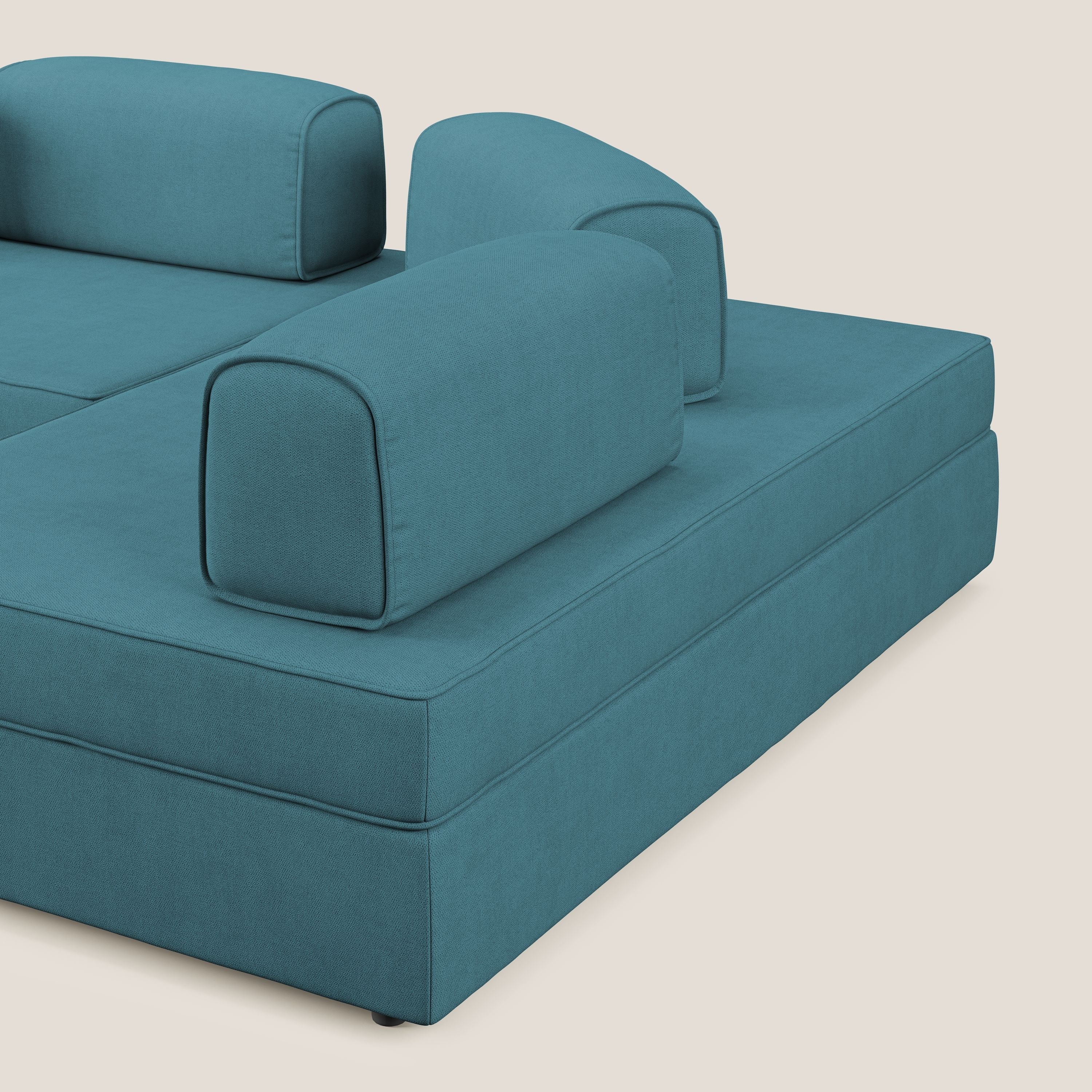 Liberty Canapé d'angle avec pouf extractible et dossiers amovibles en tissu doux imperméable T02 bleu ciel - Image 8