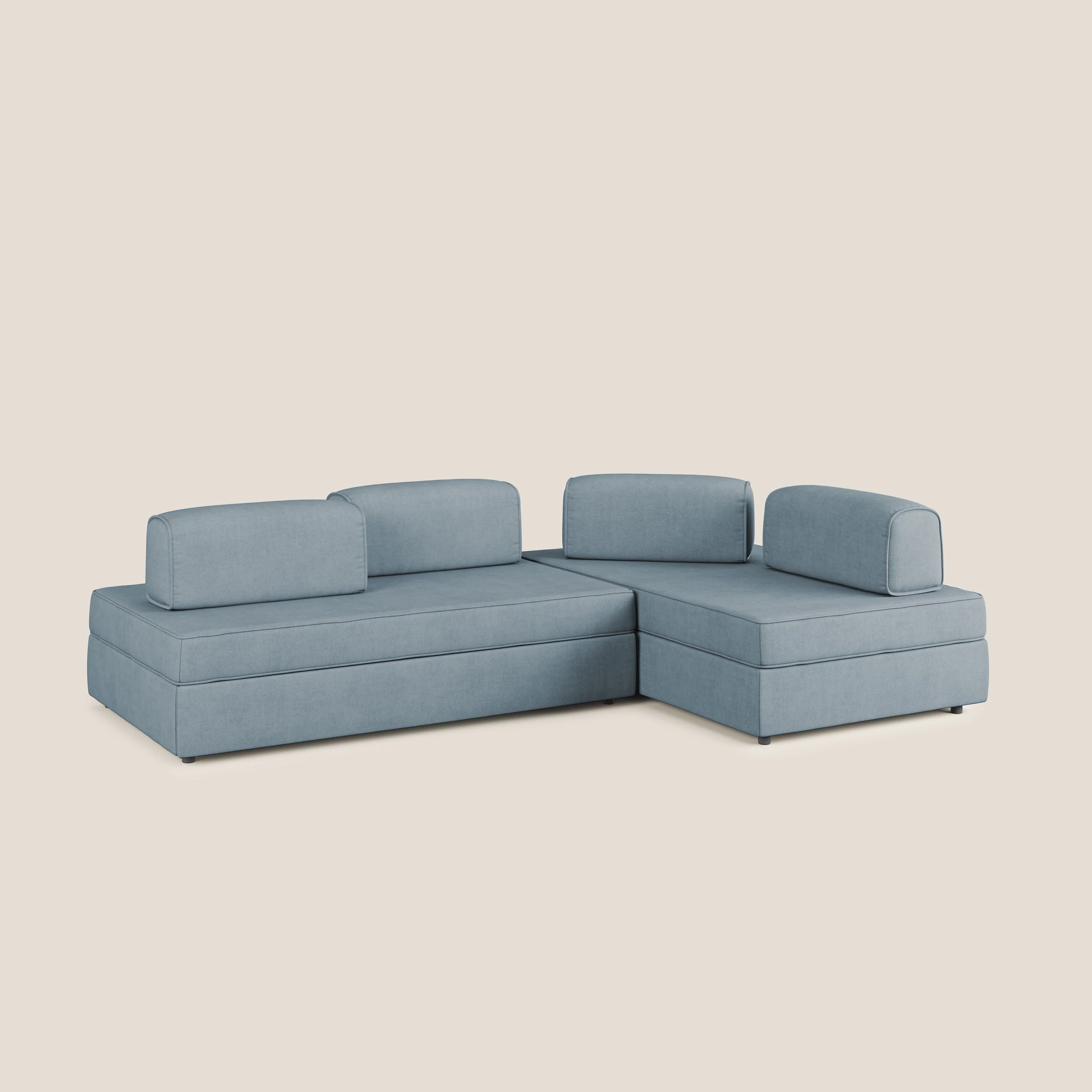 Liberty Canapé d'angle avec pouf extractible et dossiers amovibles en tissu doux imperméable T02 bleu pastel - Image 3