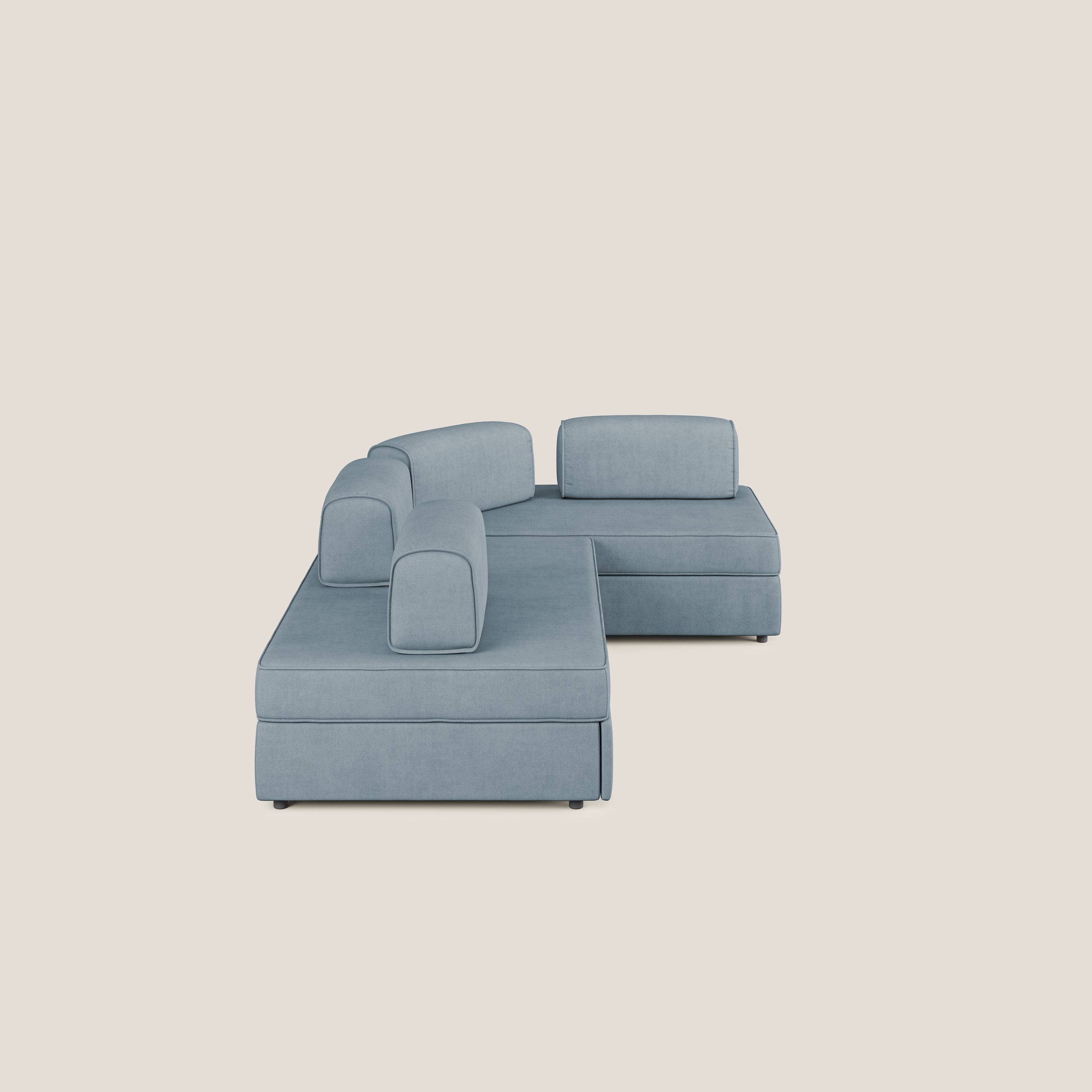 Liberty Canapé d'angle avec pouf extractible et dossiers amovibles en tissu doux imperméable T02 bleu pastel - Image 4