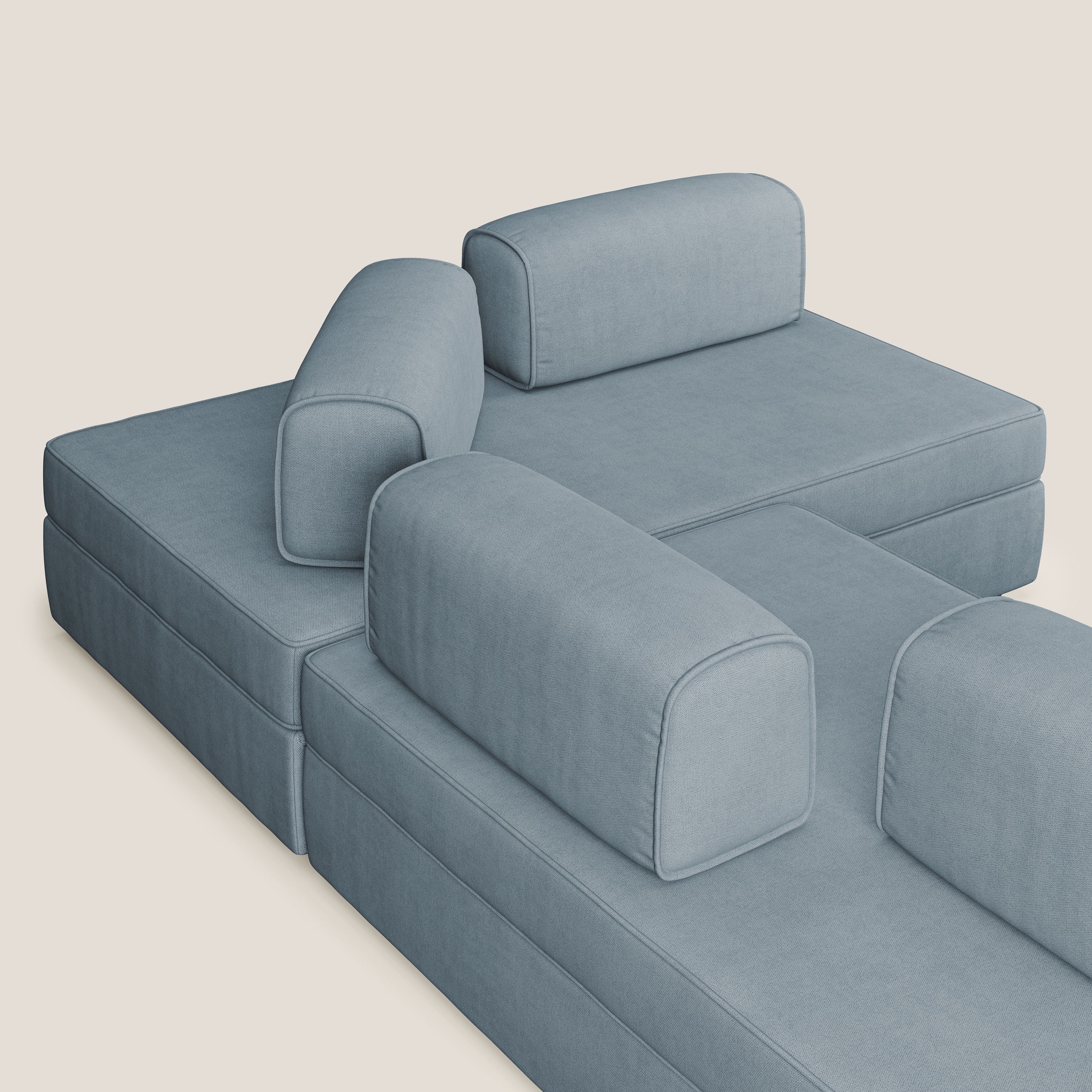 Liberty Canapé d'angle avec pouf extractible et dossiers amovibles en tissu doux imperméable T02 bleu pastel - Image 6