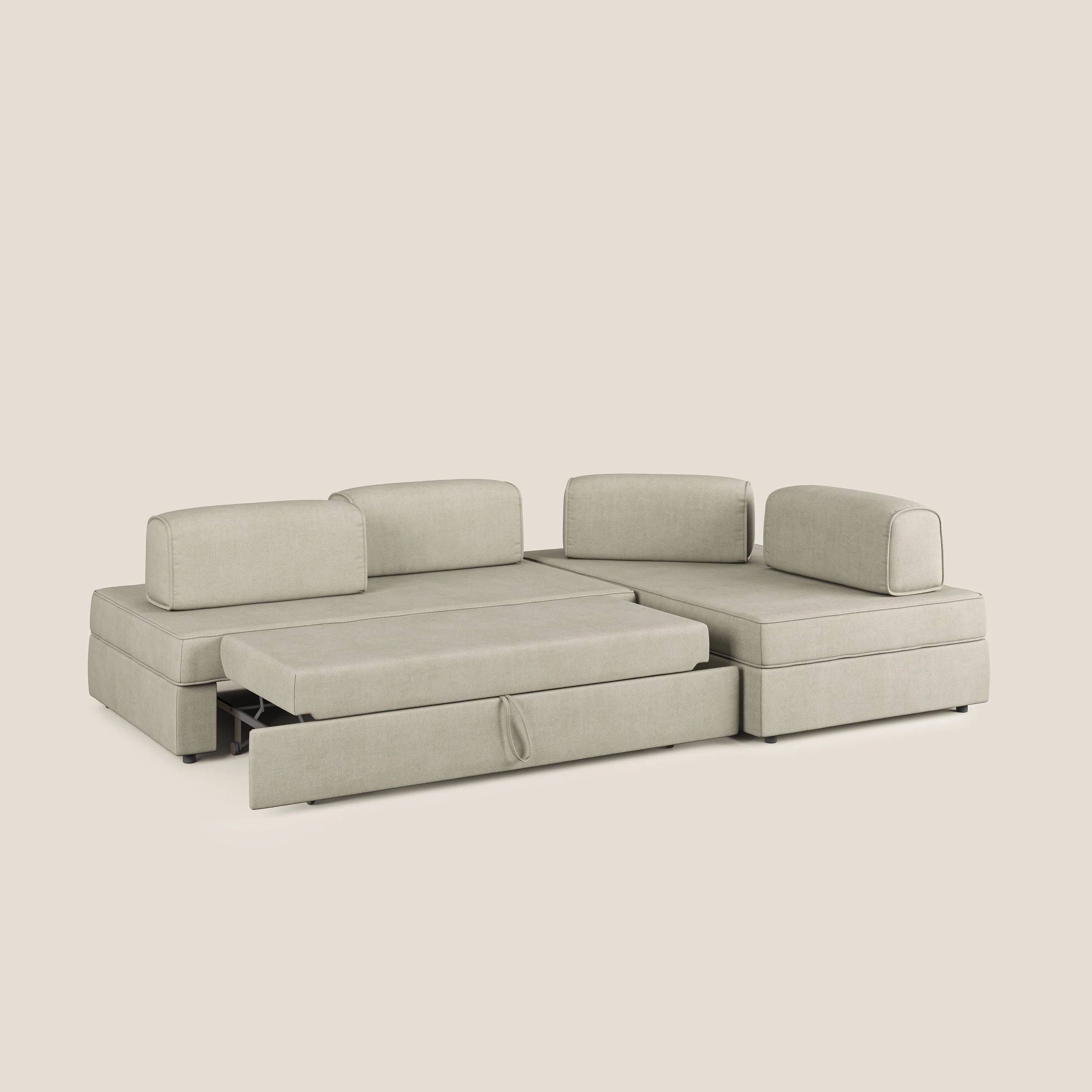 Liberty Canapé d'angle avec pouf extractible et dossiers amovibles en tissu doux imperméable T02 crème - Image 2