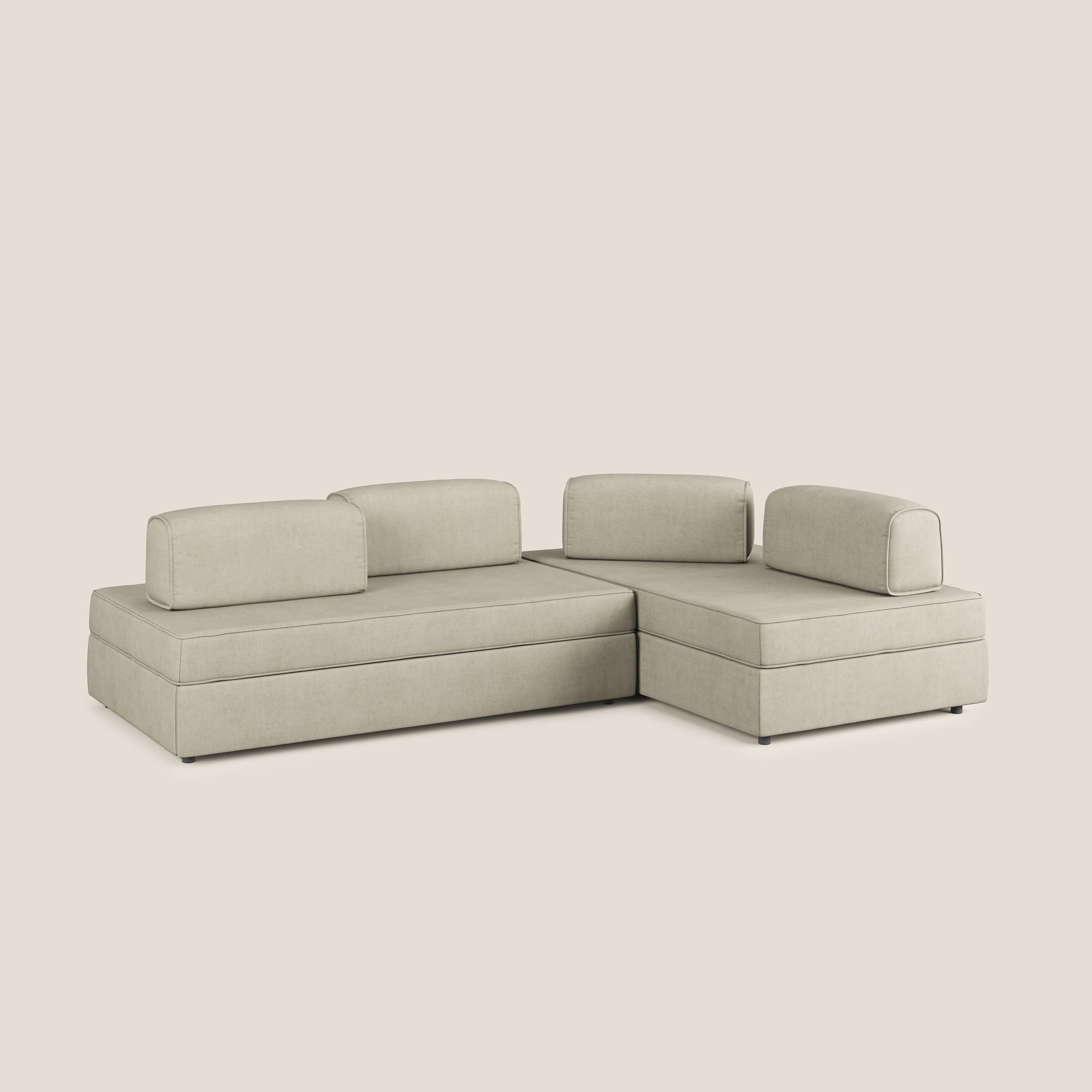 Liberty Canapé d'angle avec pouf extractible et dossiers amovibles en tissu doux imperméable T02 crème - Image 3