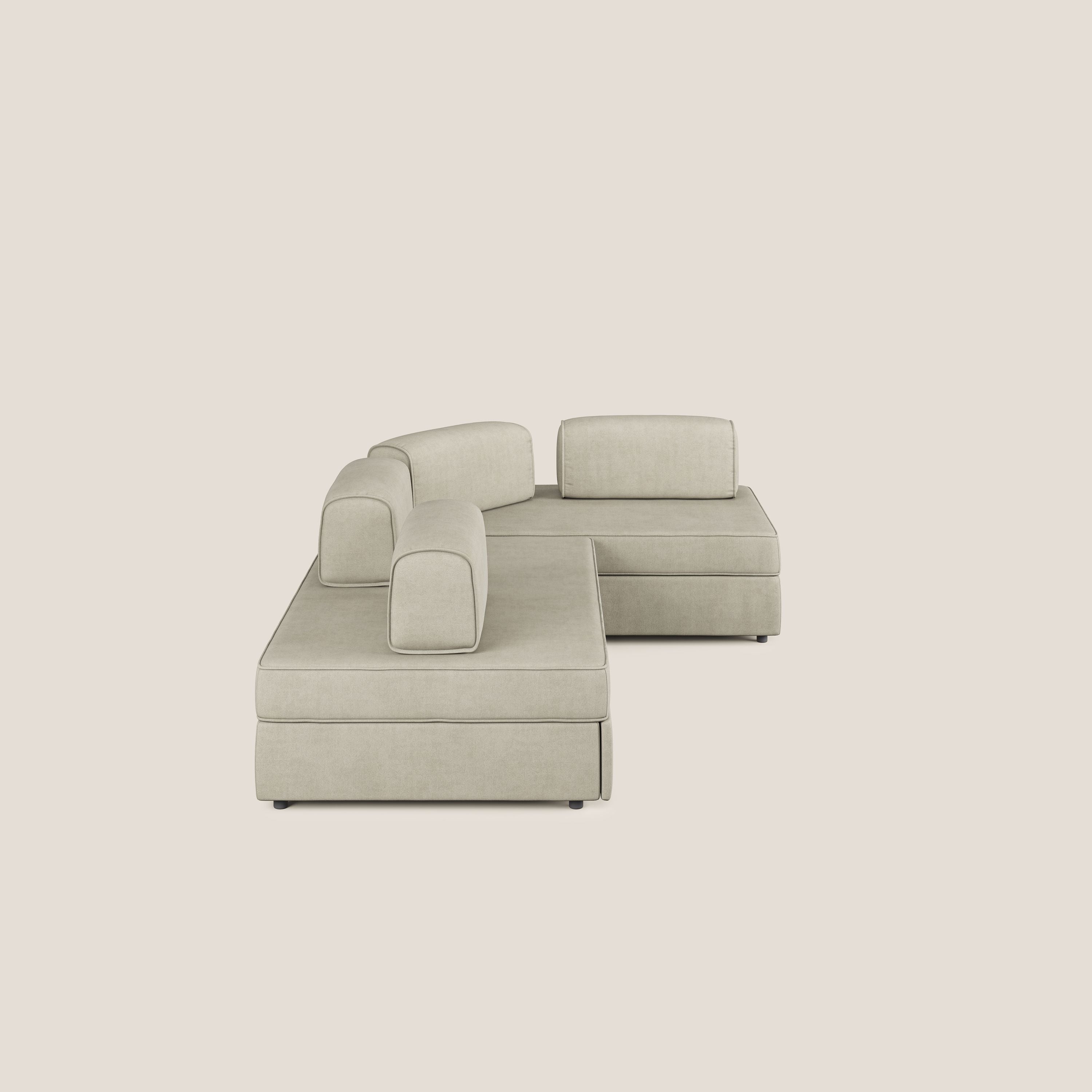 Liberty Canapé d'angle avec pouf extractible et dossiers amovibles en tissu doux imperméable T02 crème - Image 4