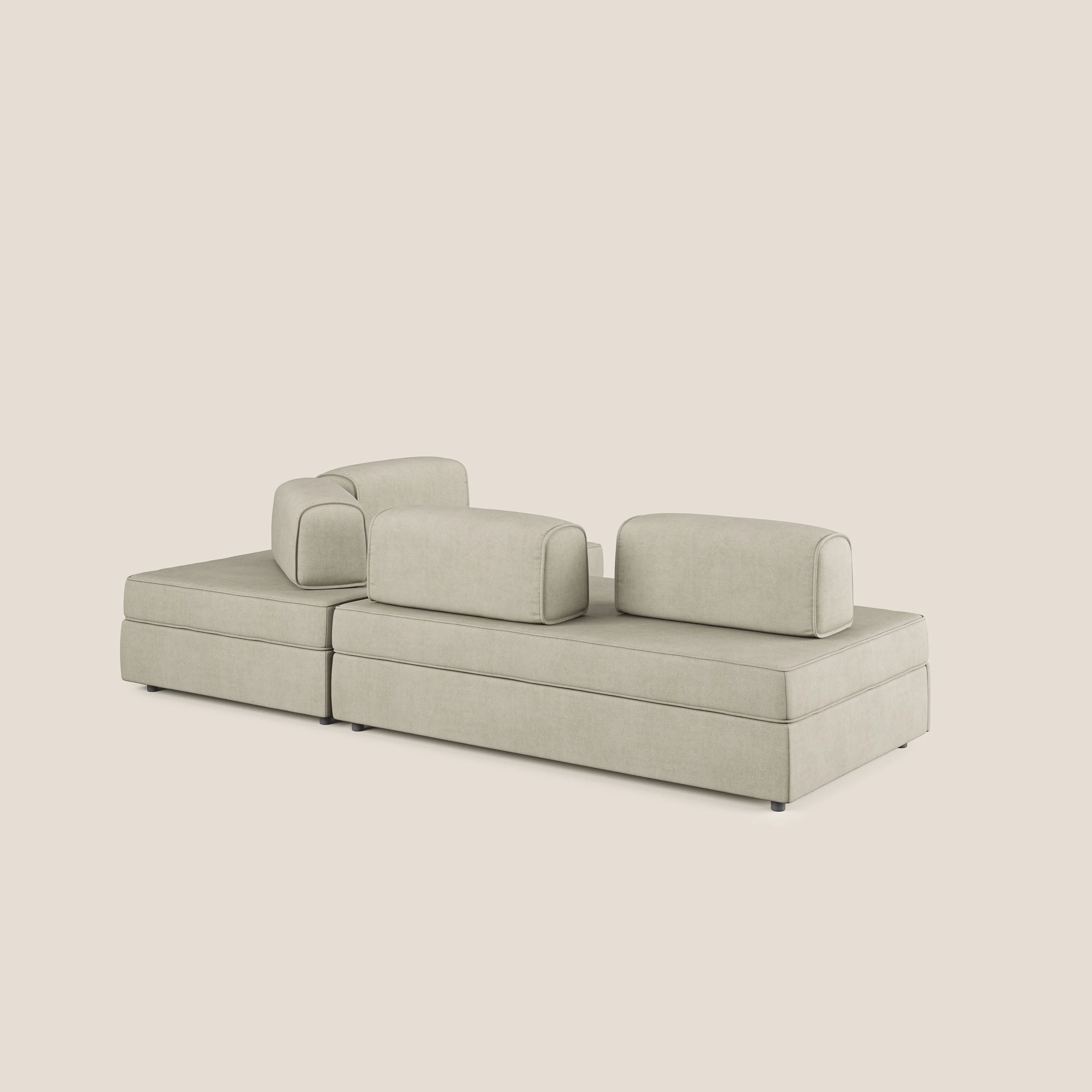 Liberty Canapé d'angle avec pouf extractible et dossiers amovibles en tissu doux imperméable T02 crème - Image 5