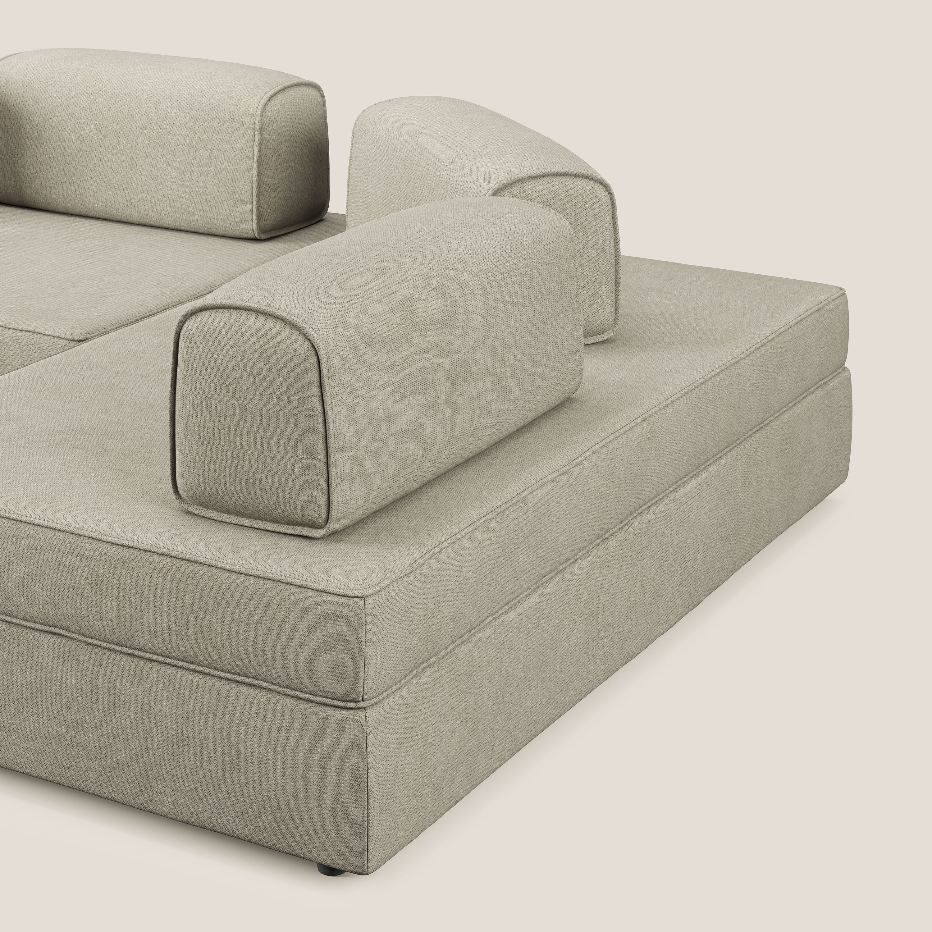 Liberty Canapé d'angle avec pouf extractible et dossiers amovibles en tissu doux imperméable T02 crème - Image 8