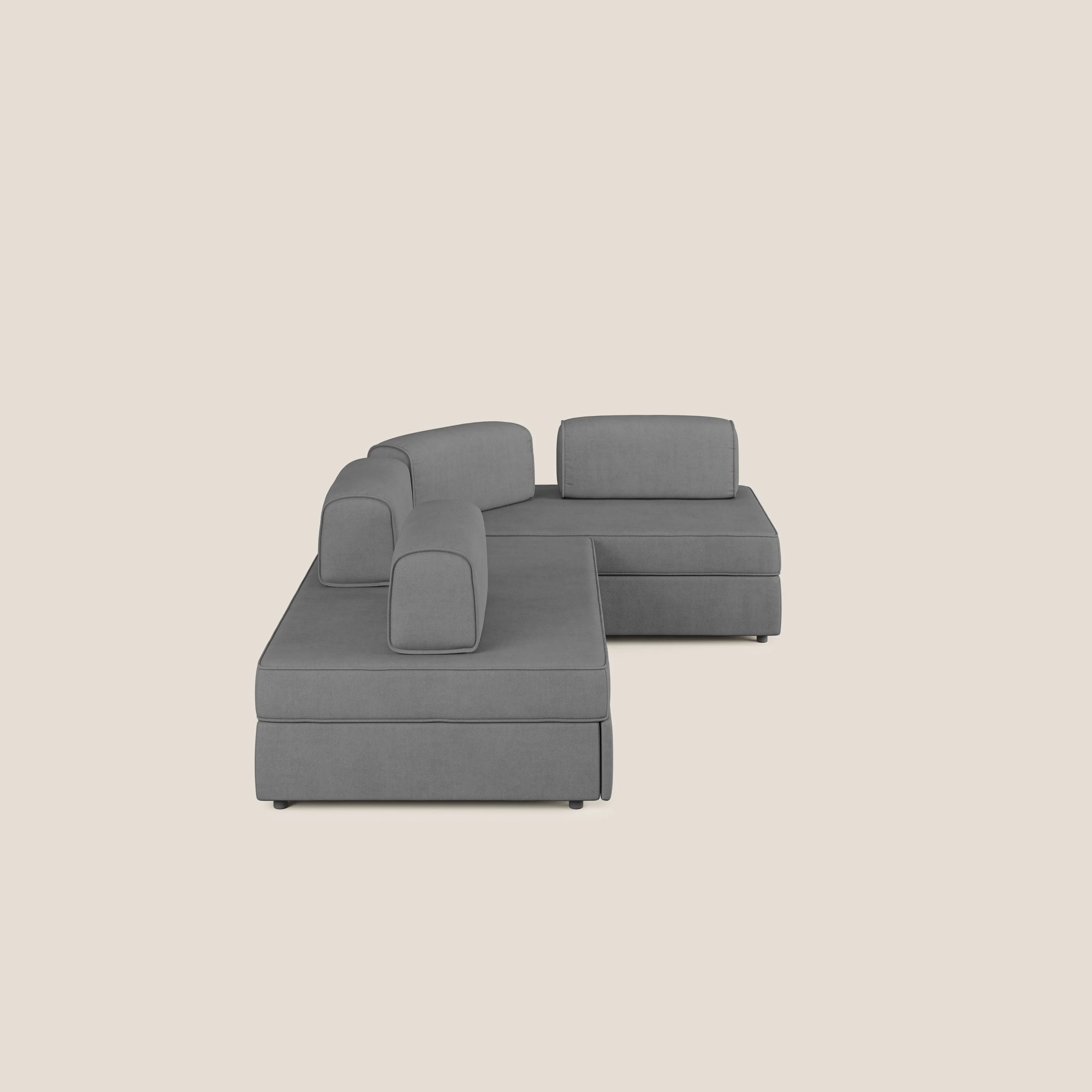 Liberty Canapé d'angle avec pouf extractible et dossiers amovibles en tissu doux imperméable T02 gris - Image 4
