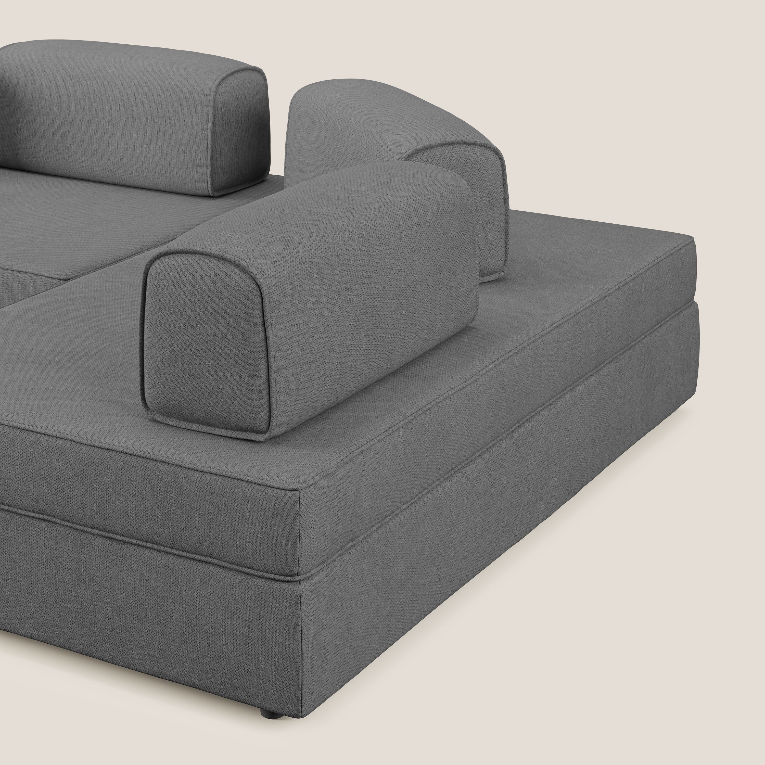 Liberty Canapé d'angle avec pouf extractible et dossiers amovibles en tissu doux imperméable T02 gris - Image 8
