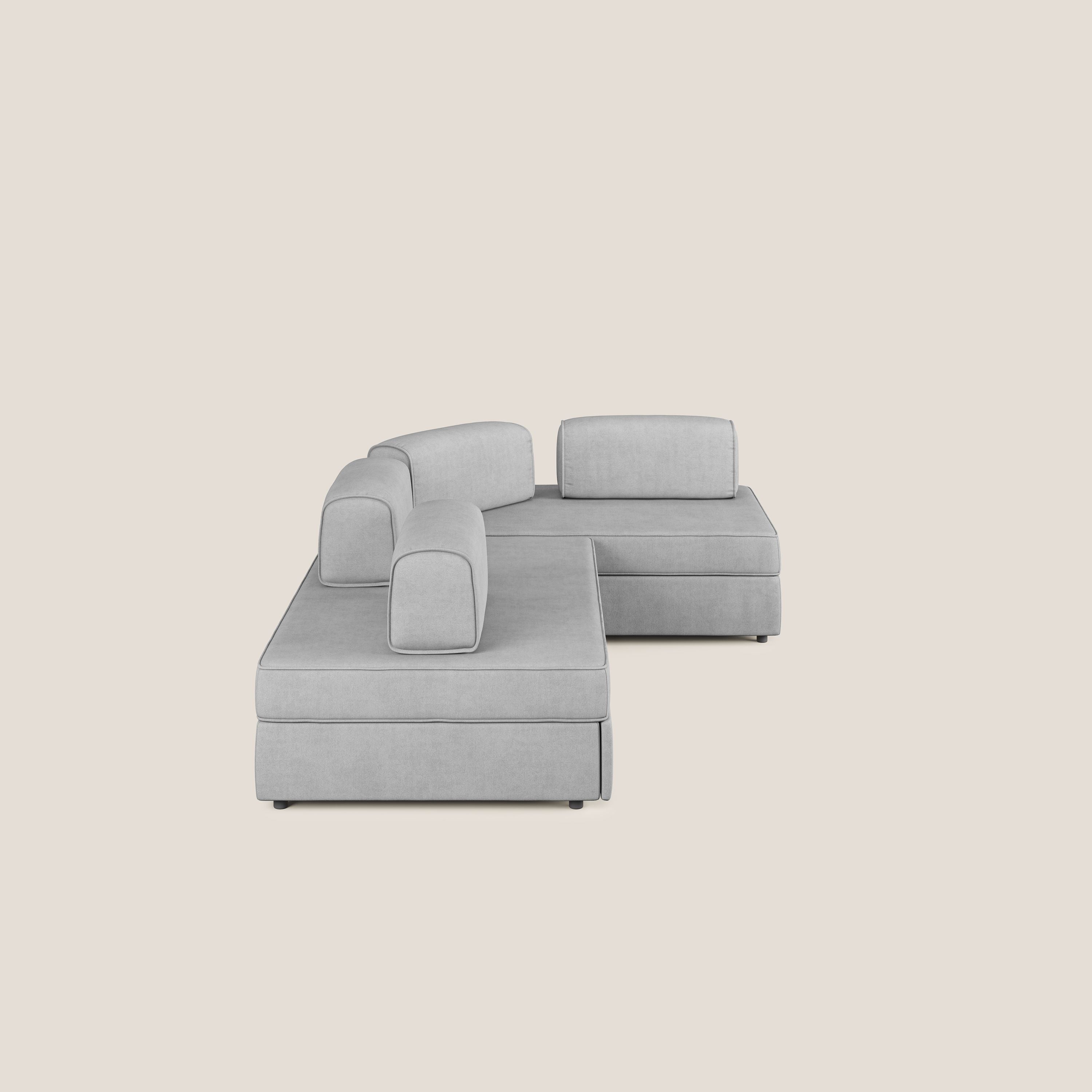 Liberty Canapé d'angle avec pouf extractible et dossiers amovibles en tissu doux imperméable T02 gris clair - Image 4