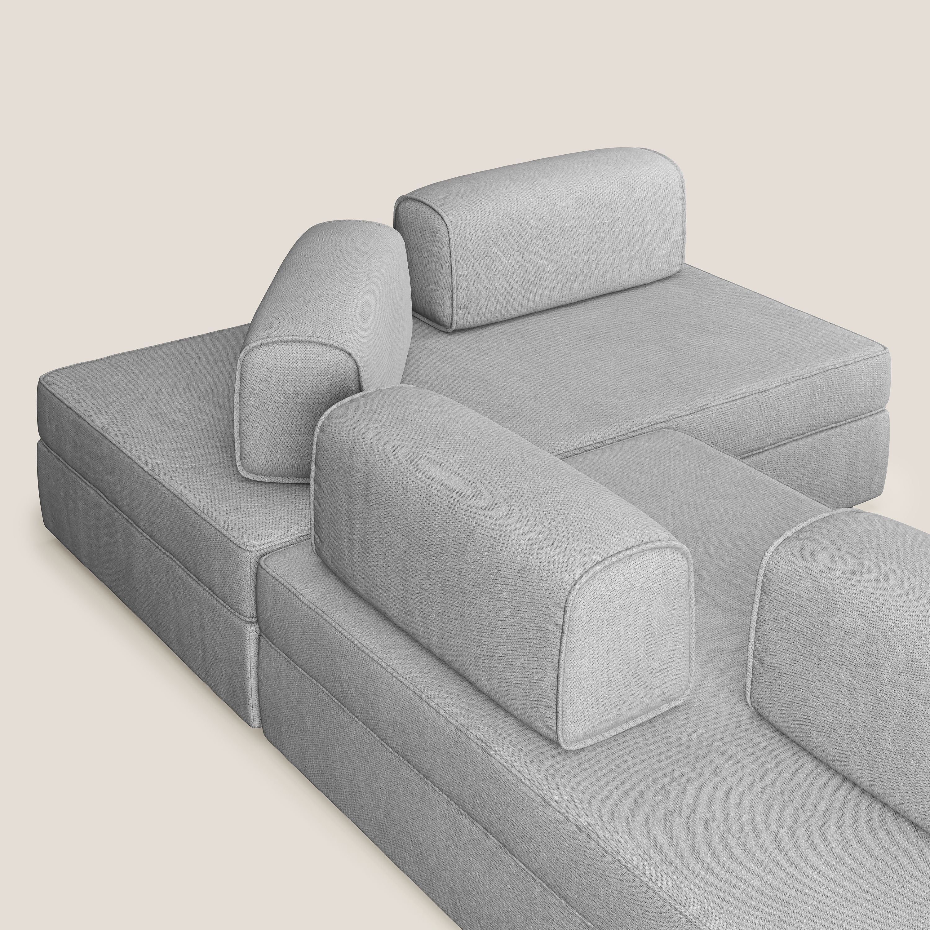 Liberty Canapé d'angle avec pouf extractible et dossiers amovibles en tissu doux imperméable T02 gris clair - Image 6