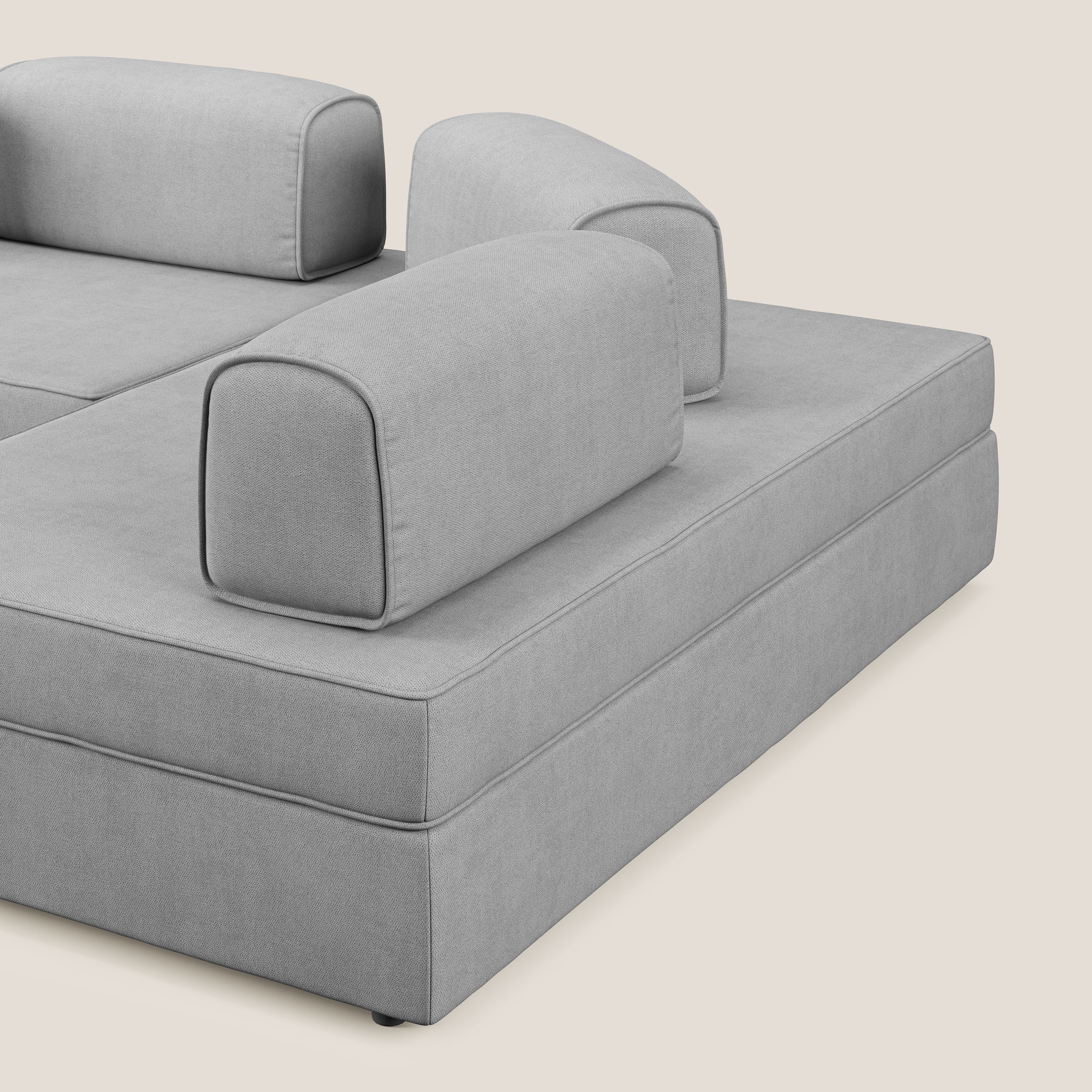 Liberty Canapé d'angle avec pouf extractible et dossiers amovibles en tissu doux imperméable T02 gris clair - Image 8