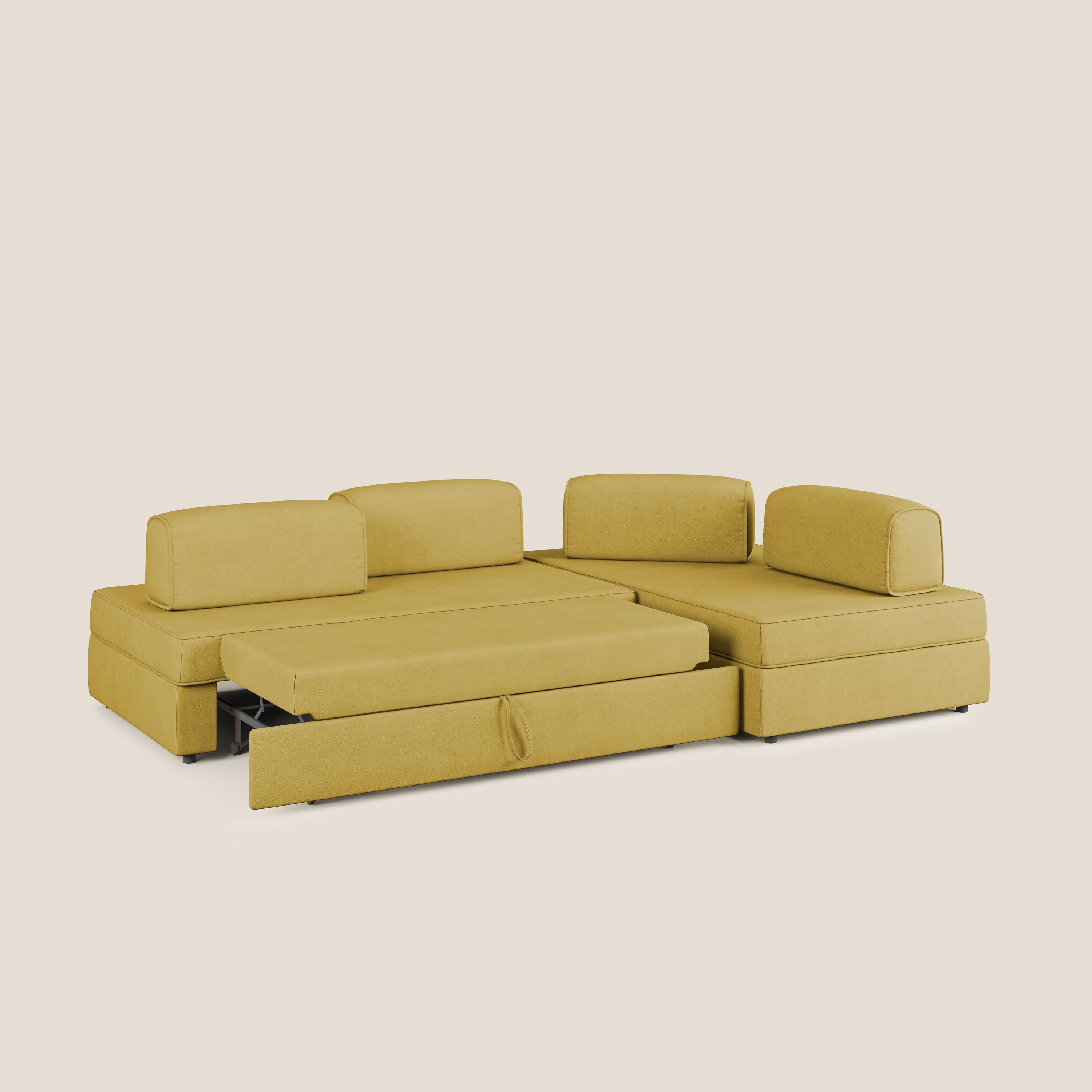 Liberty Canapé d'angle avec pouf extractible et dossiers amovibles en tissu doux imperméable T02 jaune - Image 2