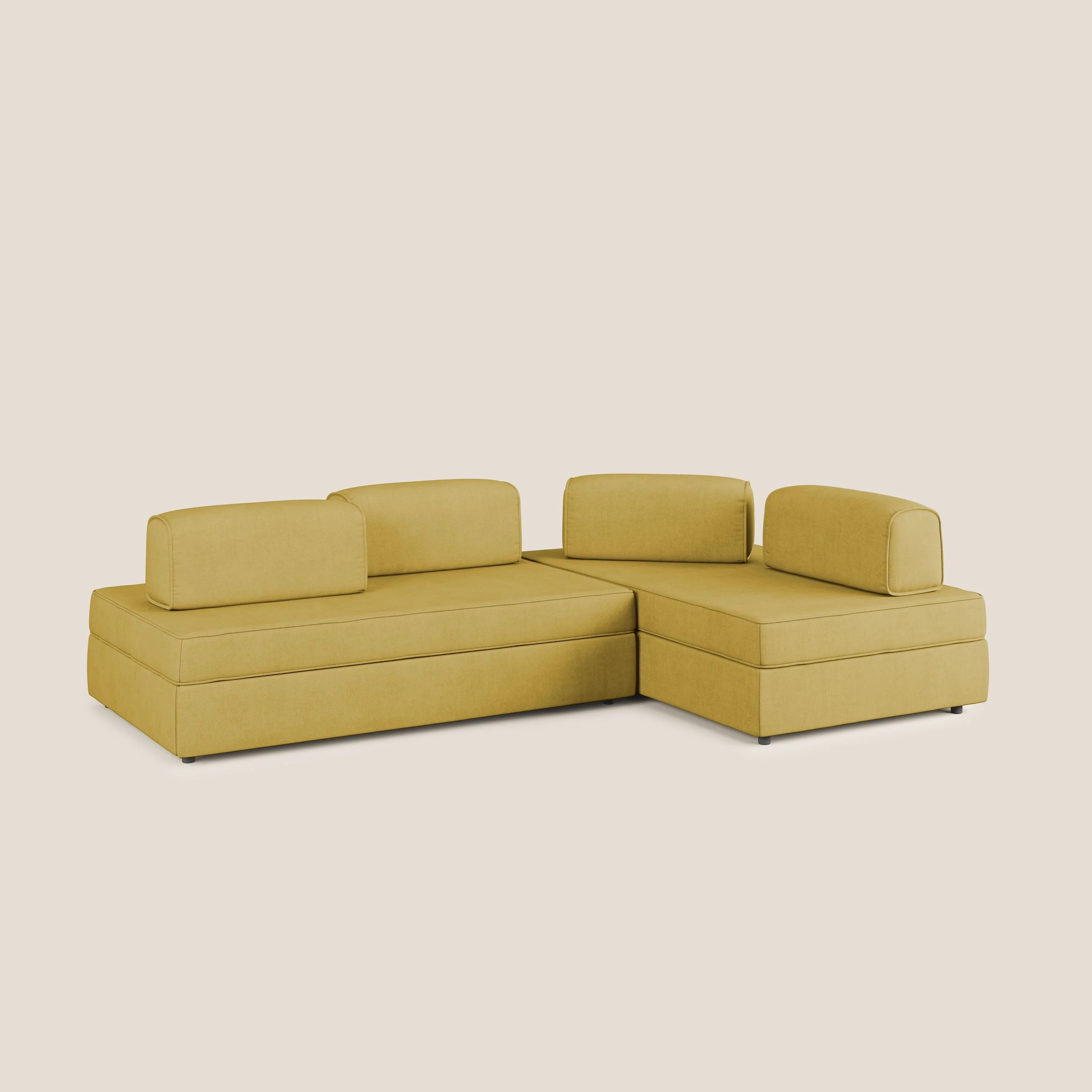 Liberty Canapé d'angle avec pouf extractible et dossiers amovibles en tissu doux imperméable T02 jaune - Image 3