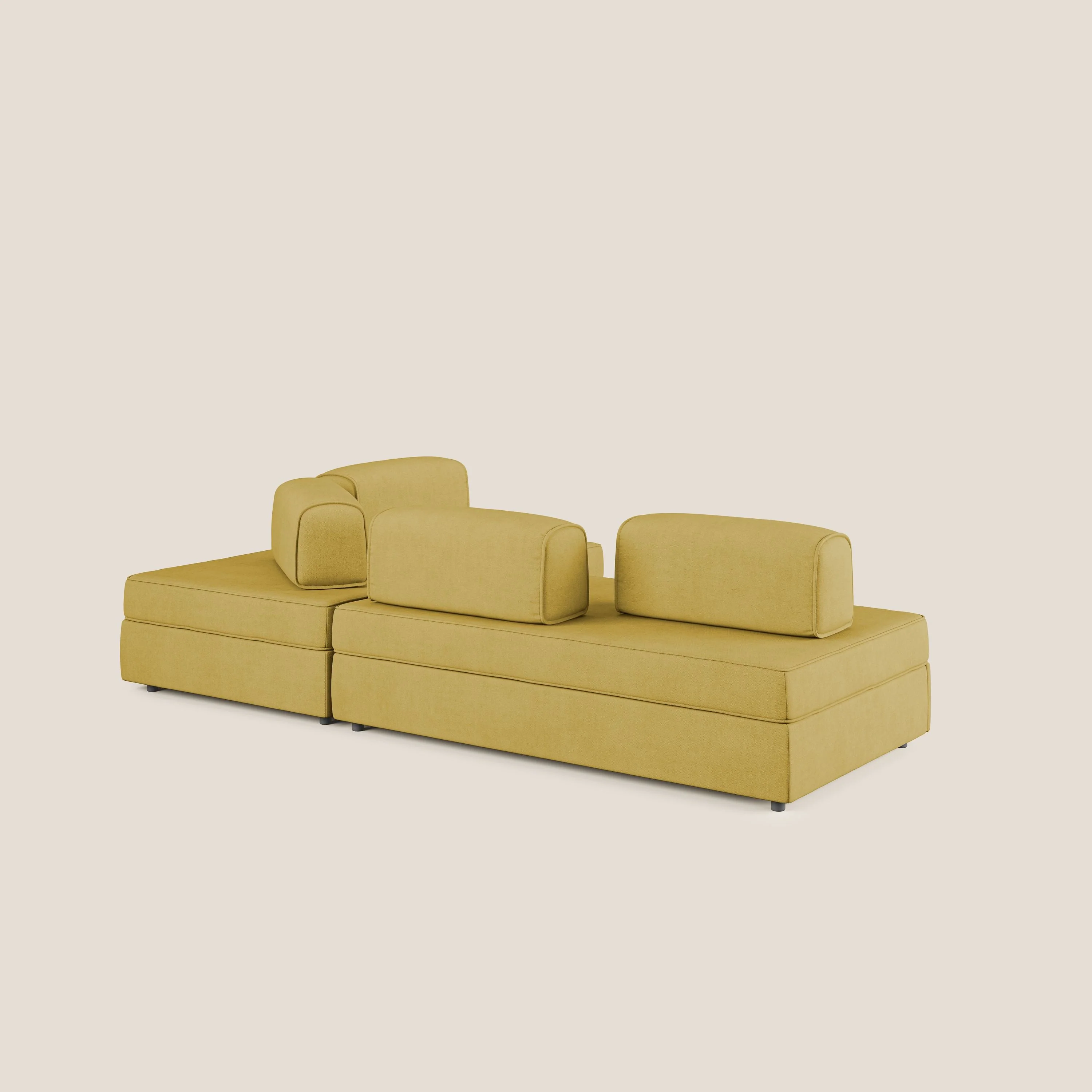 Liberty Canapé d'angle avec pouf extractible et dossiers amovibles en tissu doux imperméable T02 jaune - Image 5