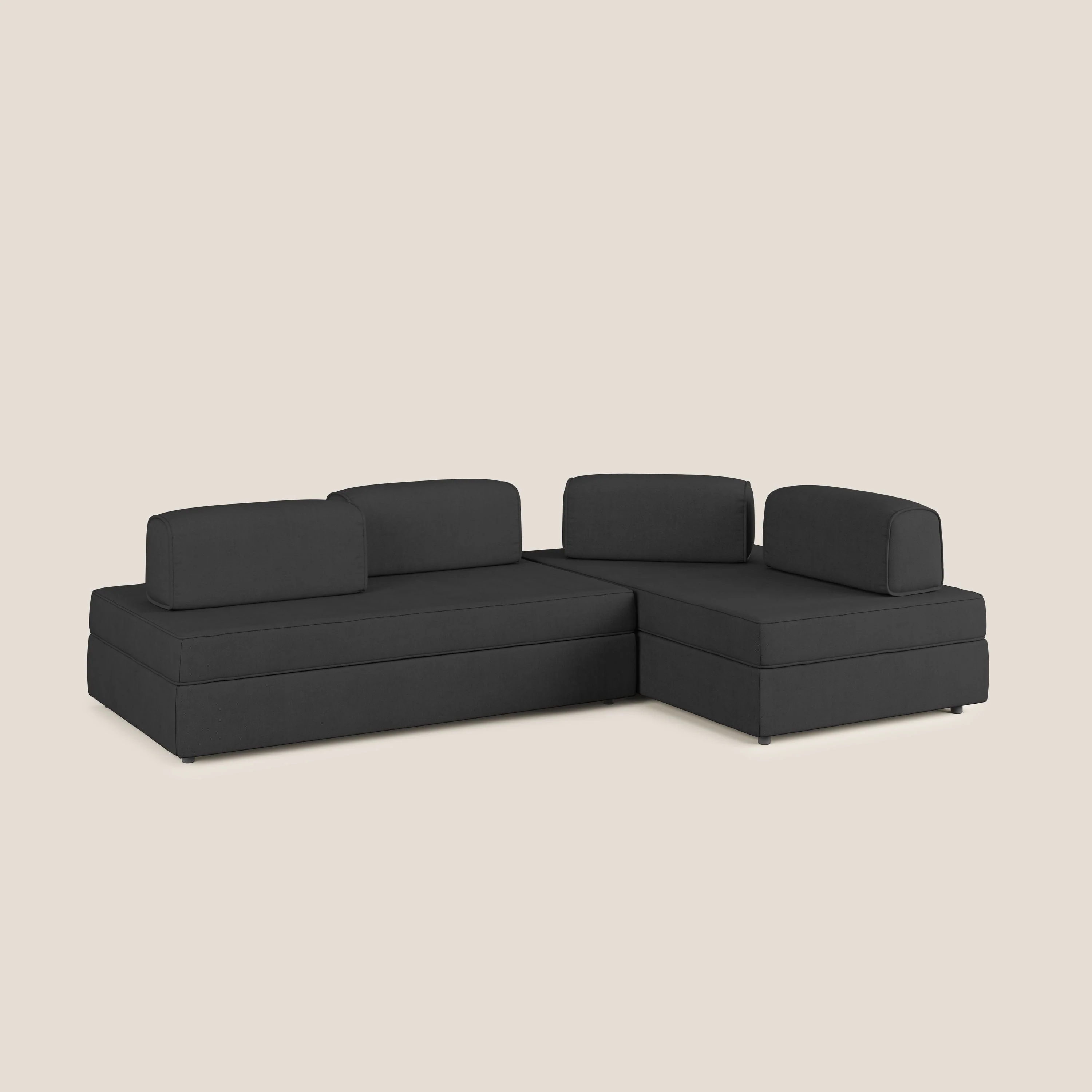 Liberty Canapé d'angle avec pouf extractible et dossiers amovibles en tissu doux imperméable T02 noir - Image 3