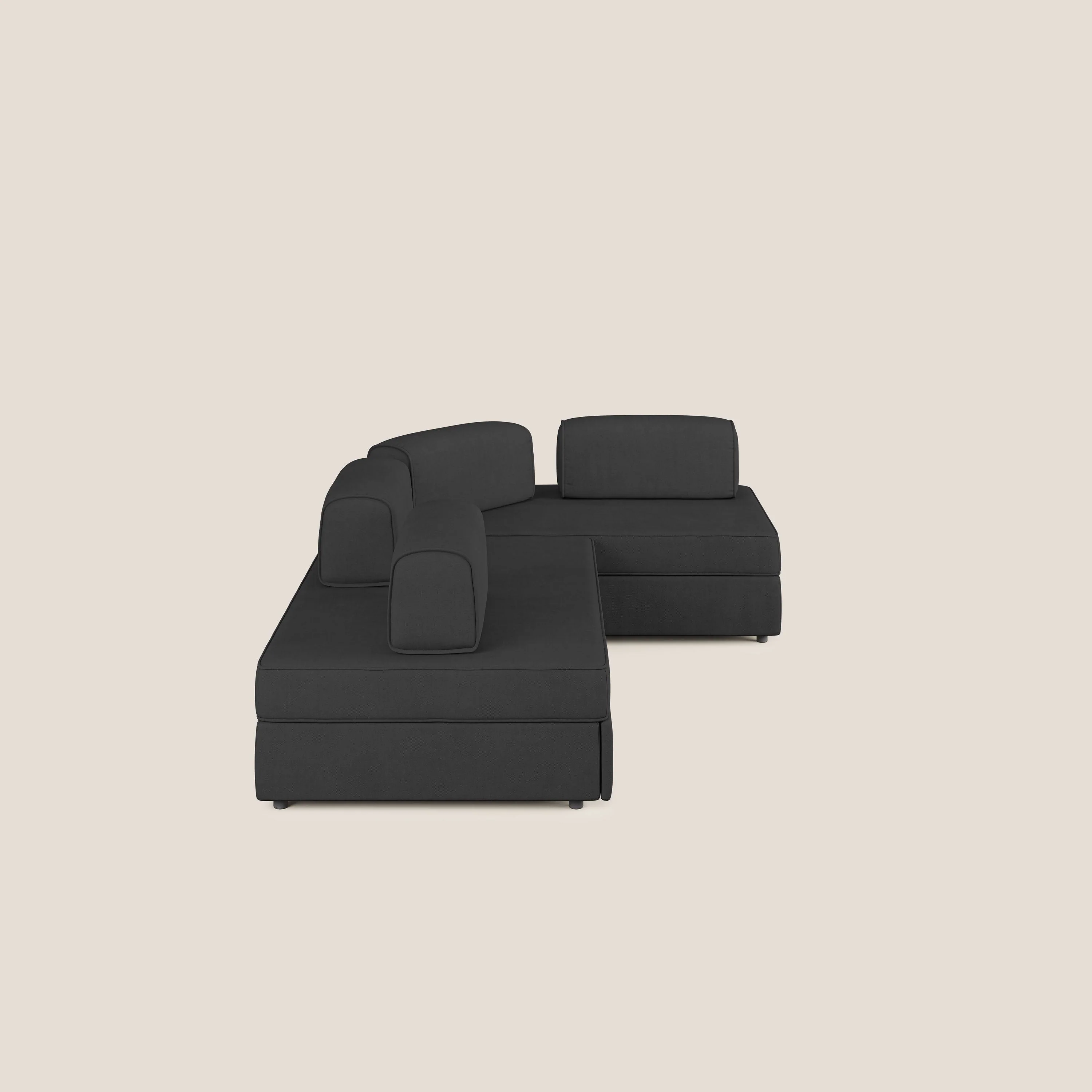 Liberty Canapé d'angle avec pouf extractible et dossiers amovibles en tissu doux imperméable T02 noir - Image 4