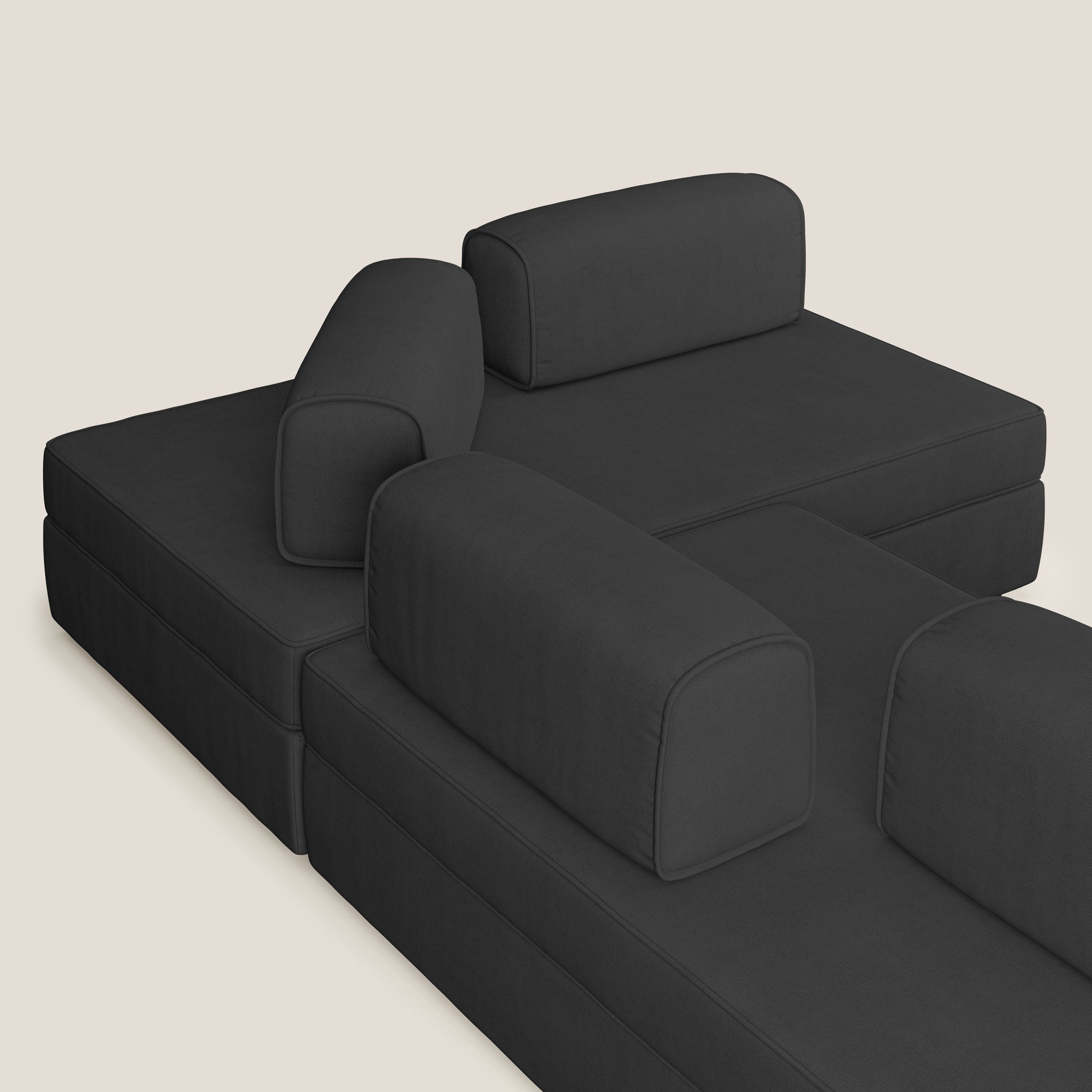 Liberty Canapé d'angle avec pouf extractible et dossiers amovibles en tissu doux imperméable T02 noir - Image 6