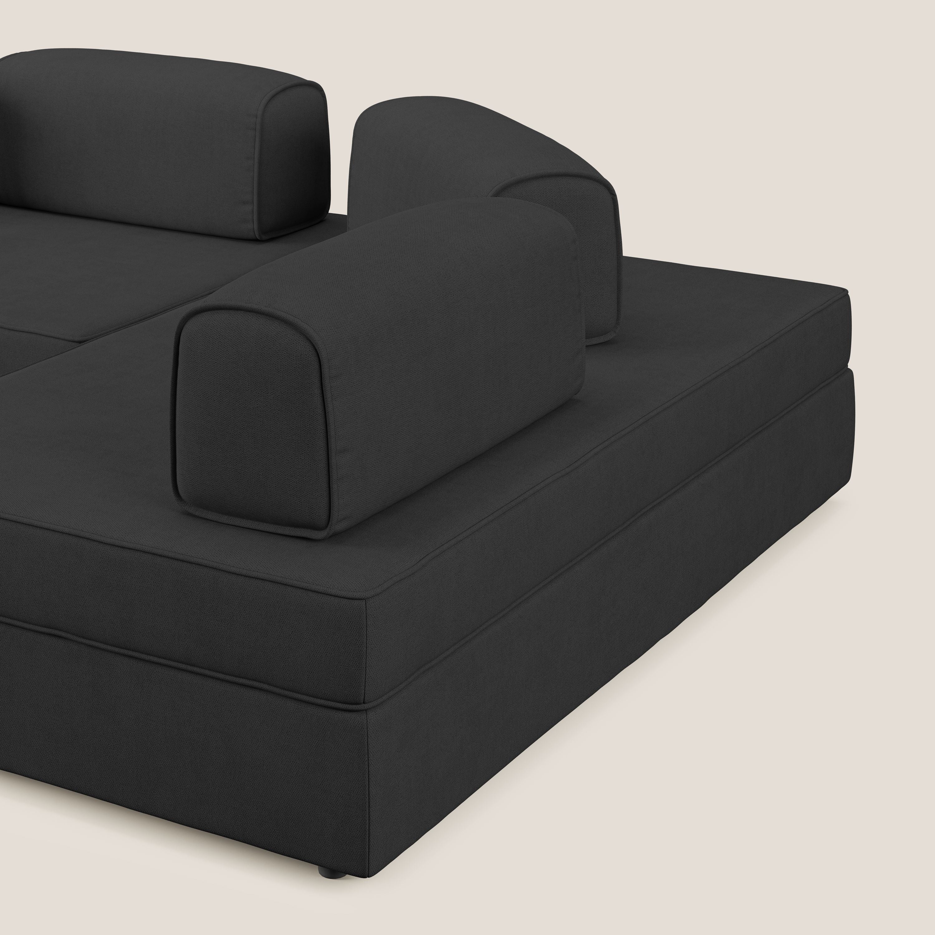 Liberty Canapé d'angle avec pouf extractible et dossiers amovibles en tissu doux imperméable T02 noir - Image 8