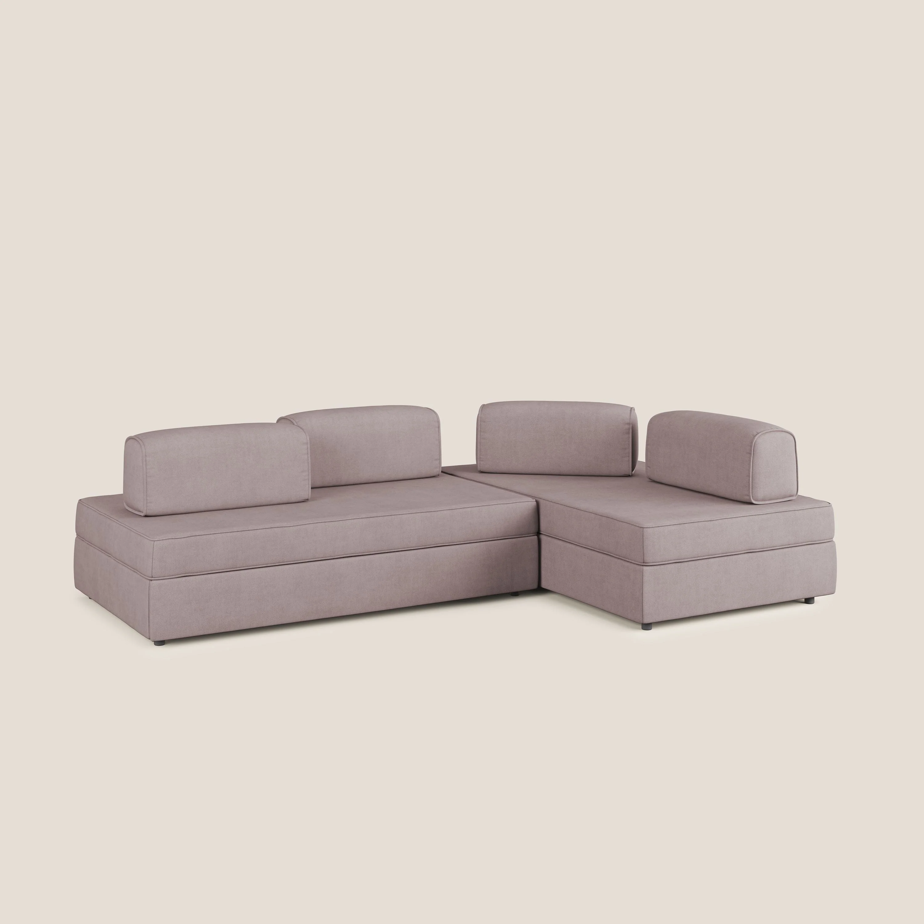 Liberty Canapé d'angle avec pouf extractible et dossiers amovibles en tissu doux imperméable T02 rose - Image 3