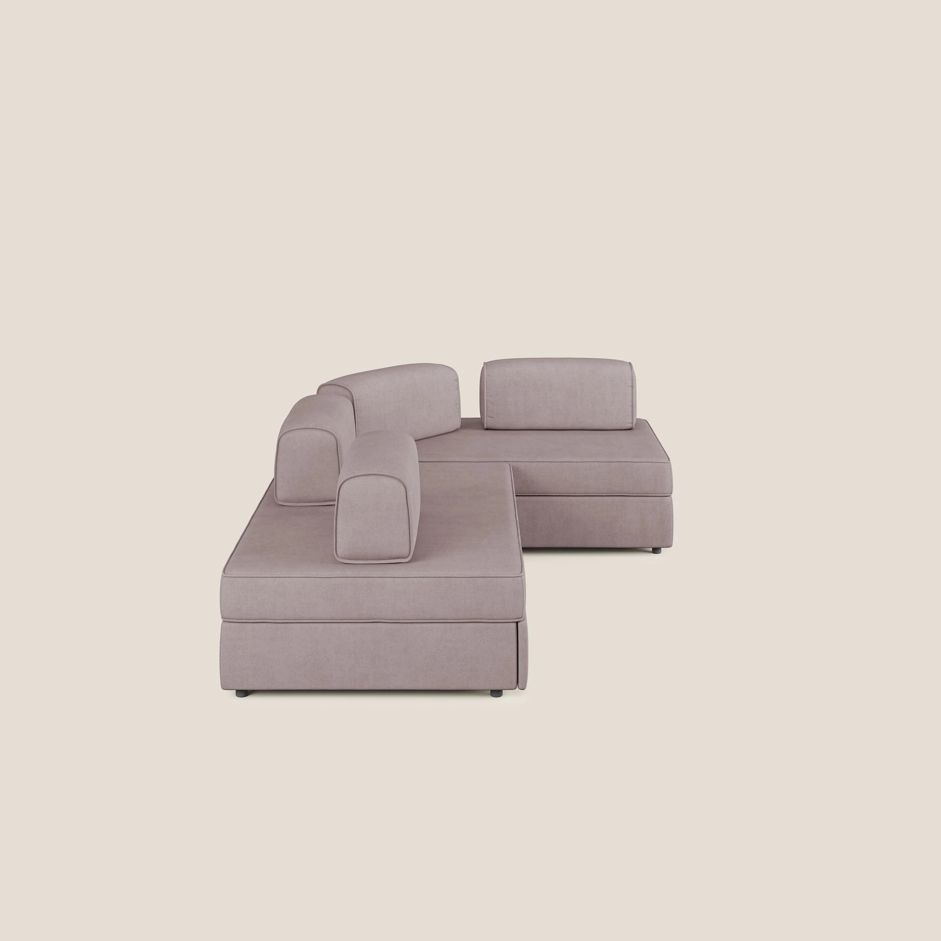 Liberty Canapé d'angle avec pouf extractible et dossiers amovibles en tissu doux imperméable T02 rose - Image 4